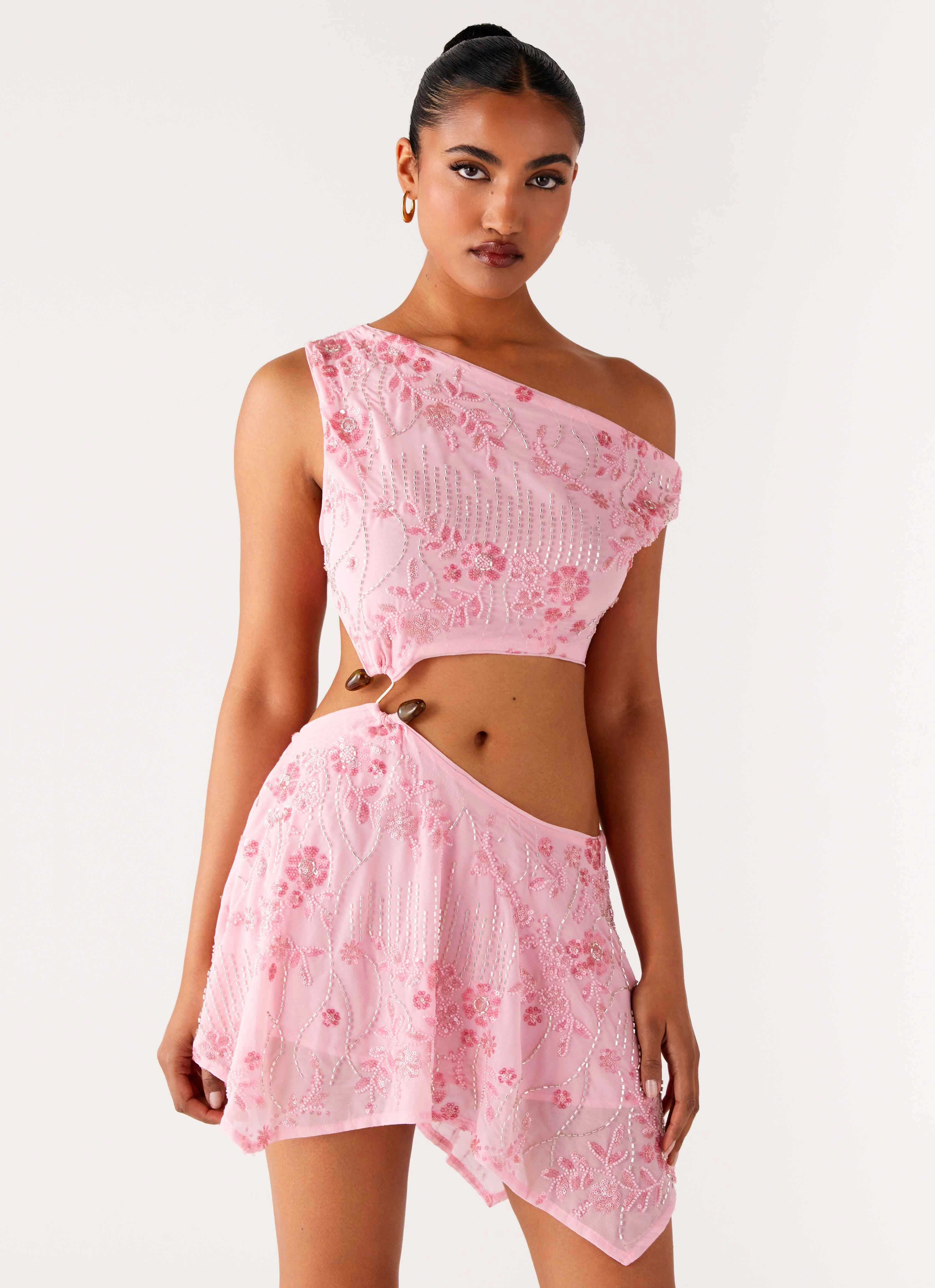 Aletta Sequin Mini Dress - Pink Nature Bloom Work Look