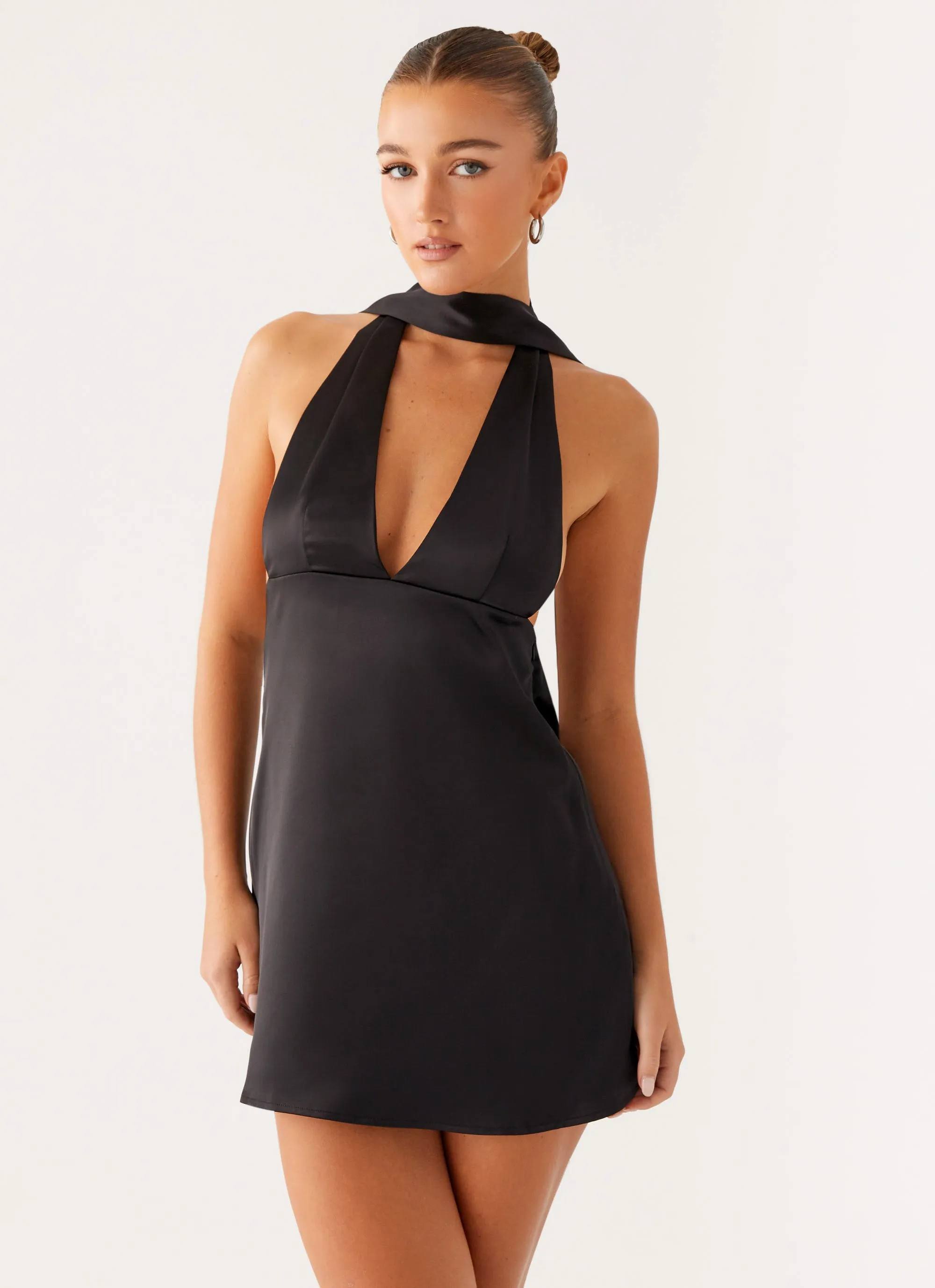 Alicia Satin Halter Mini Dress - Black Fashion Forward Affordable Luxury