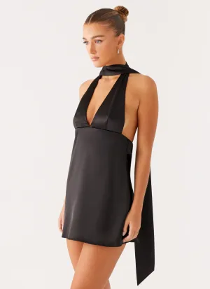 Poolside Lounge Reinforced Side Vents Alicia Satin Halter Mini Dress - Black