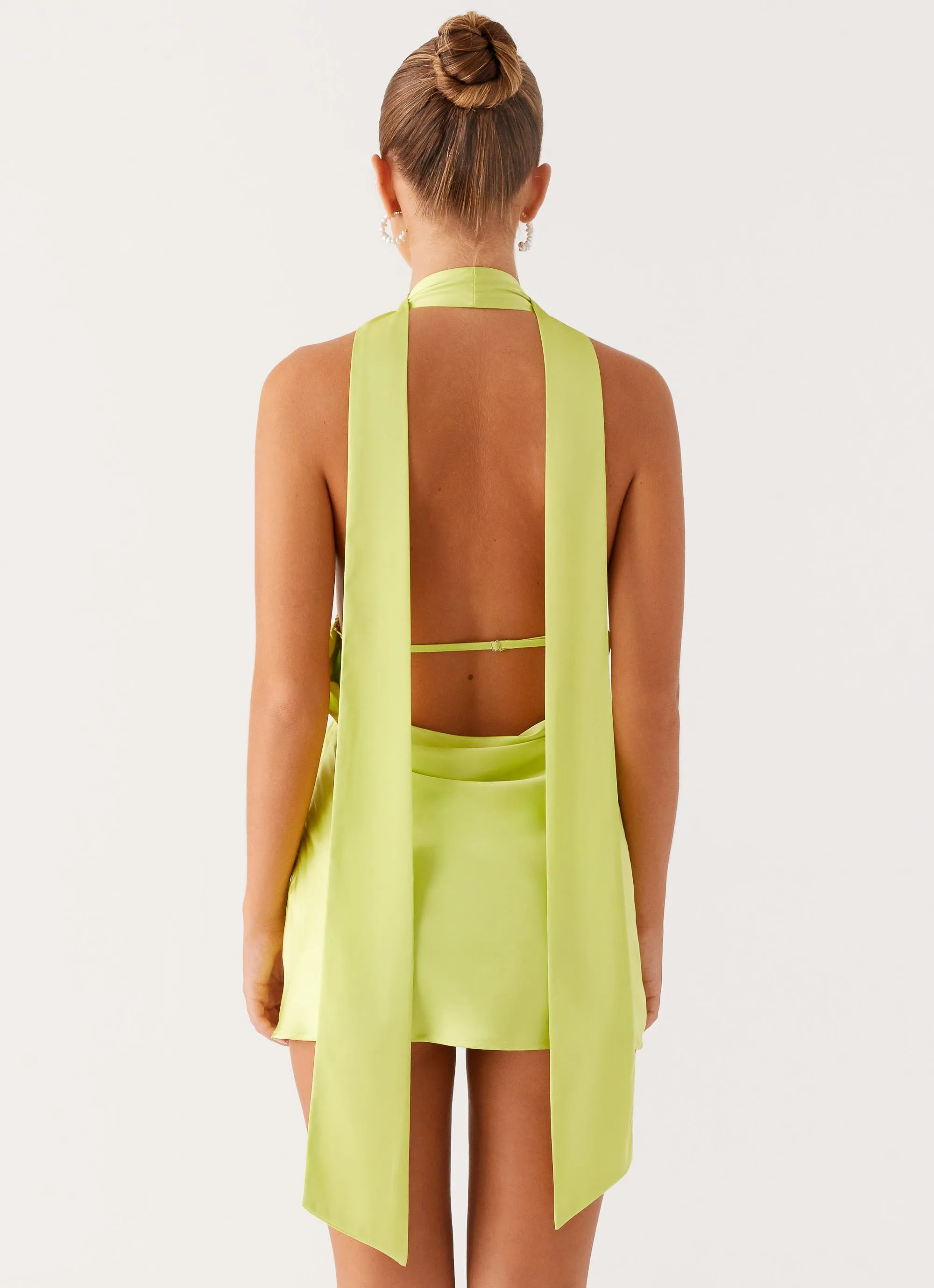 Alicia Satin Halter Mini Dress - Sunny Lime Dressy look