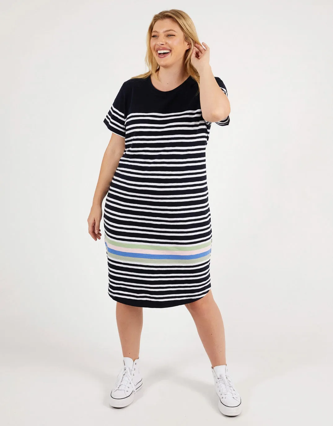 Aligner Tee Dress - Navy/White Stripe