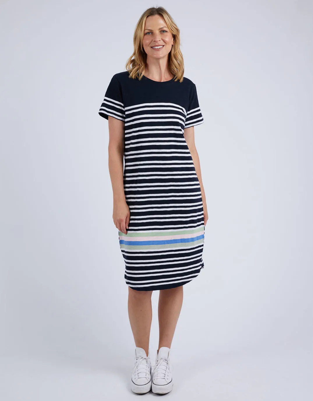 Aligner Tee Dress - Navy/White Stripe