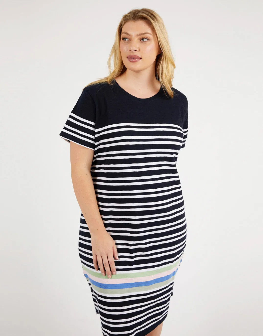 Aligner Tee Dress - Navy/White Stripe