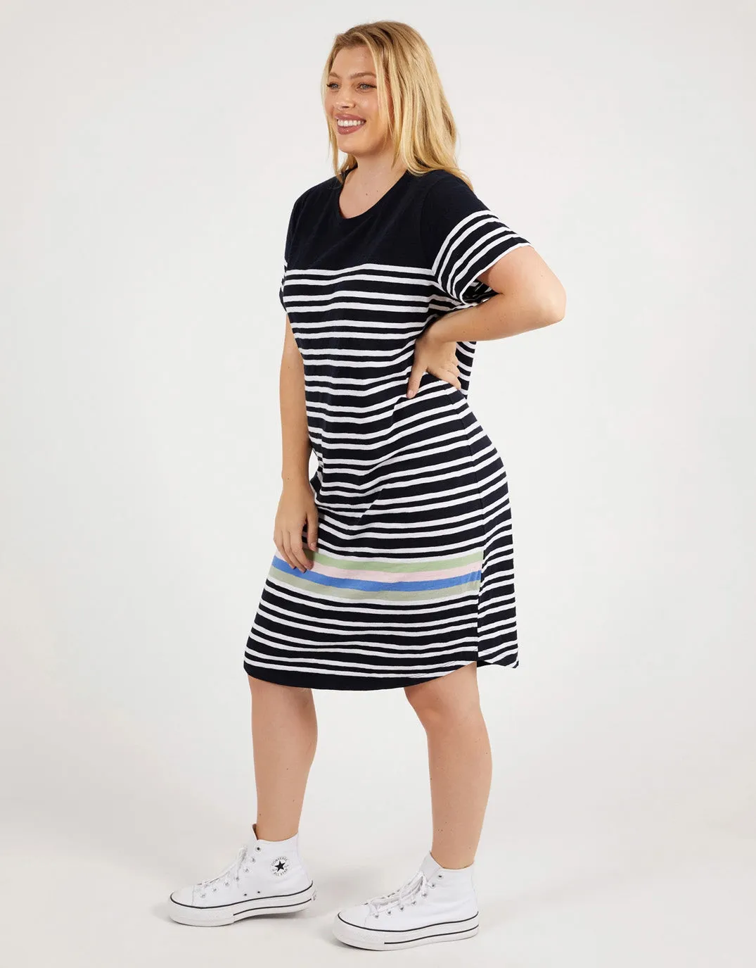 Aligner Tee Dress - Navy/White Stripe