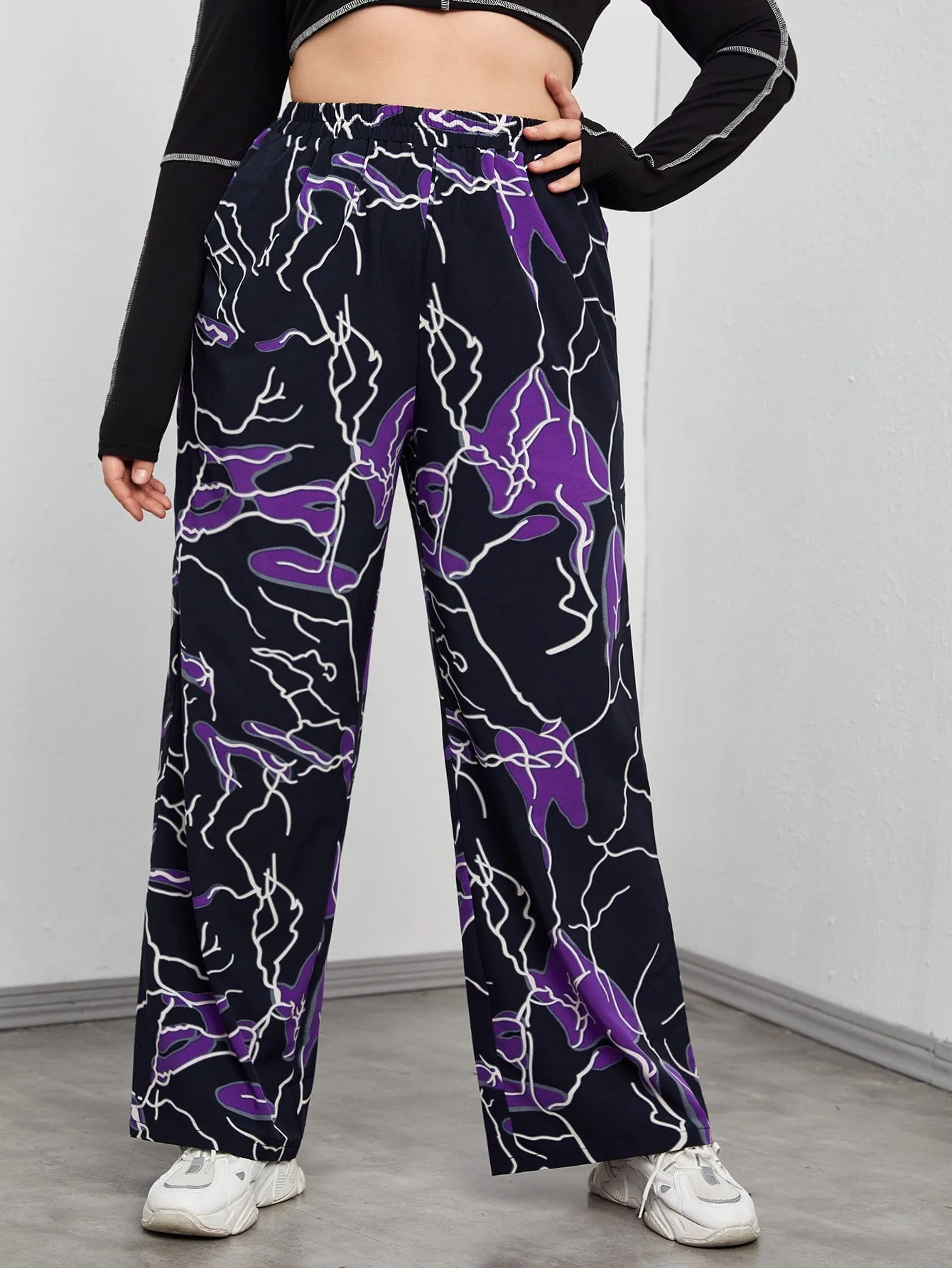 All Over Print Long Plus Size Pants