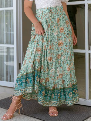 All Over Print Tie Front Maxi Plus Size Skirt