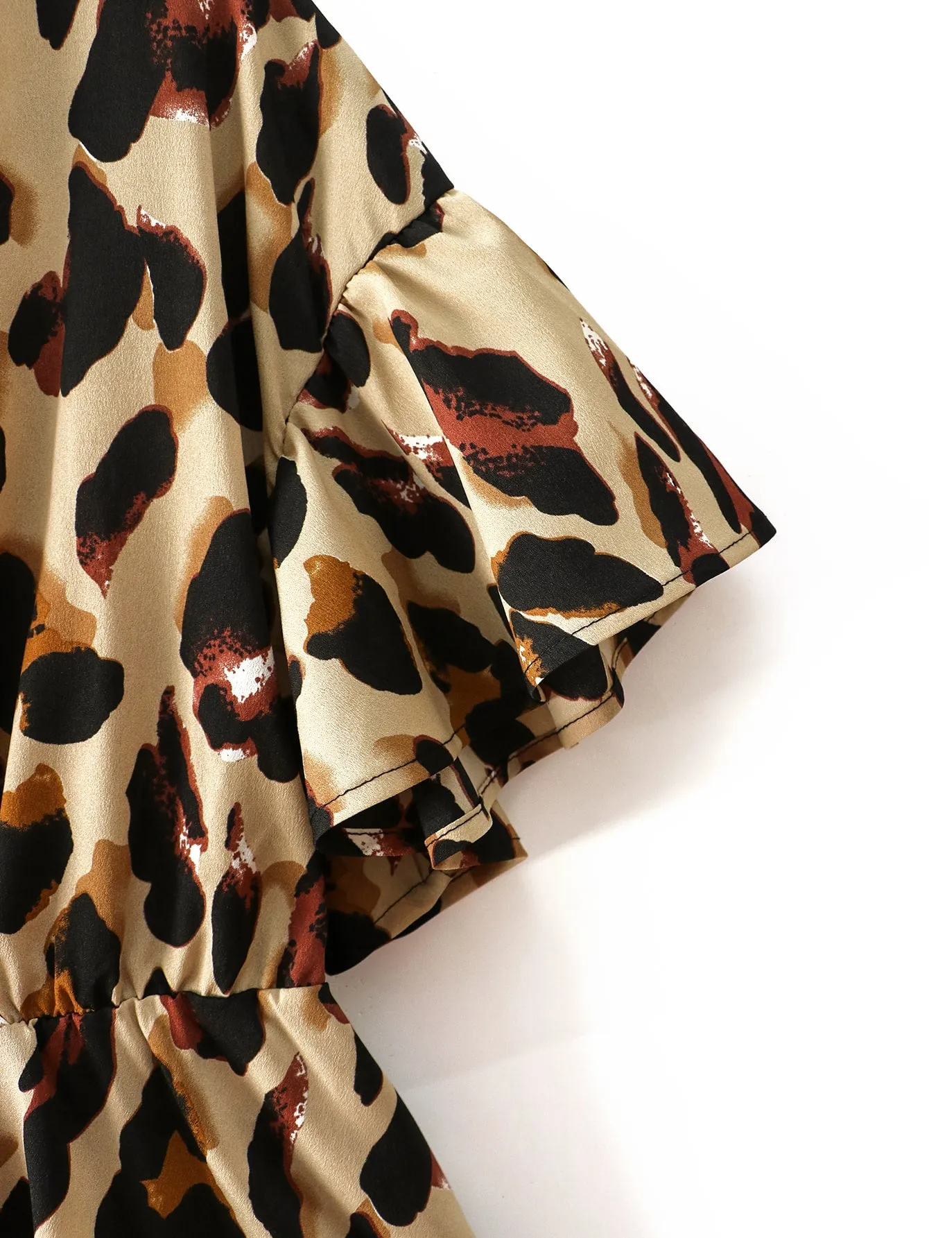 All Over Print Wrap Short Sleeve V Neck Flared Regular Plus Size Blouse