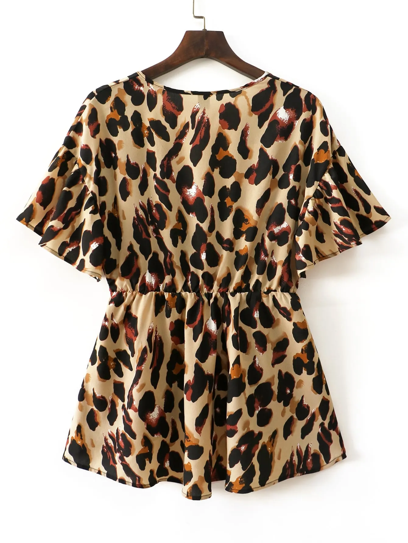 All Over Print Wrap Short Sleeve V Neck Flared Regular Plus Size Blouse