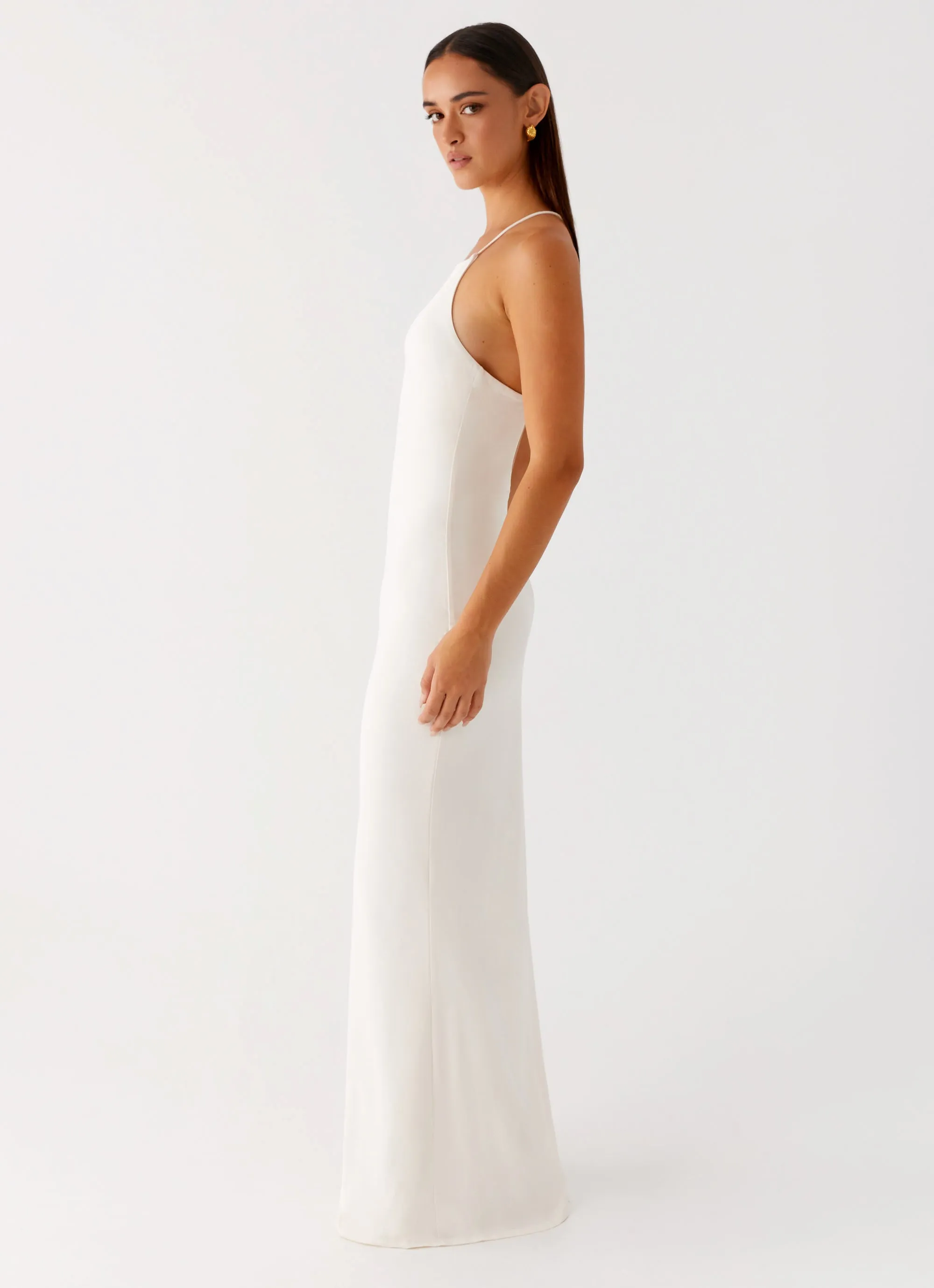 Double Needle Hemming Raffa Pearl Maxi Dress - Ivory