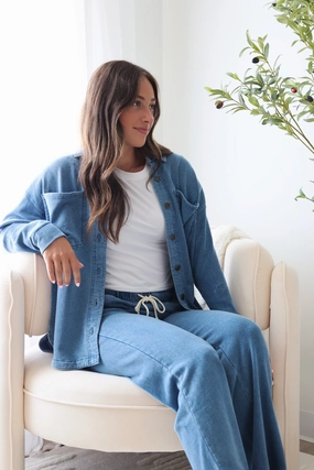 All Day Knit Denim Jacket - Vintage Indigo Anti Odor Treatment High Neck Design All Day Knit Denim Jacket - Vintage Indigo