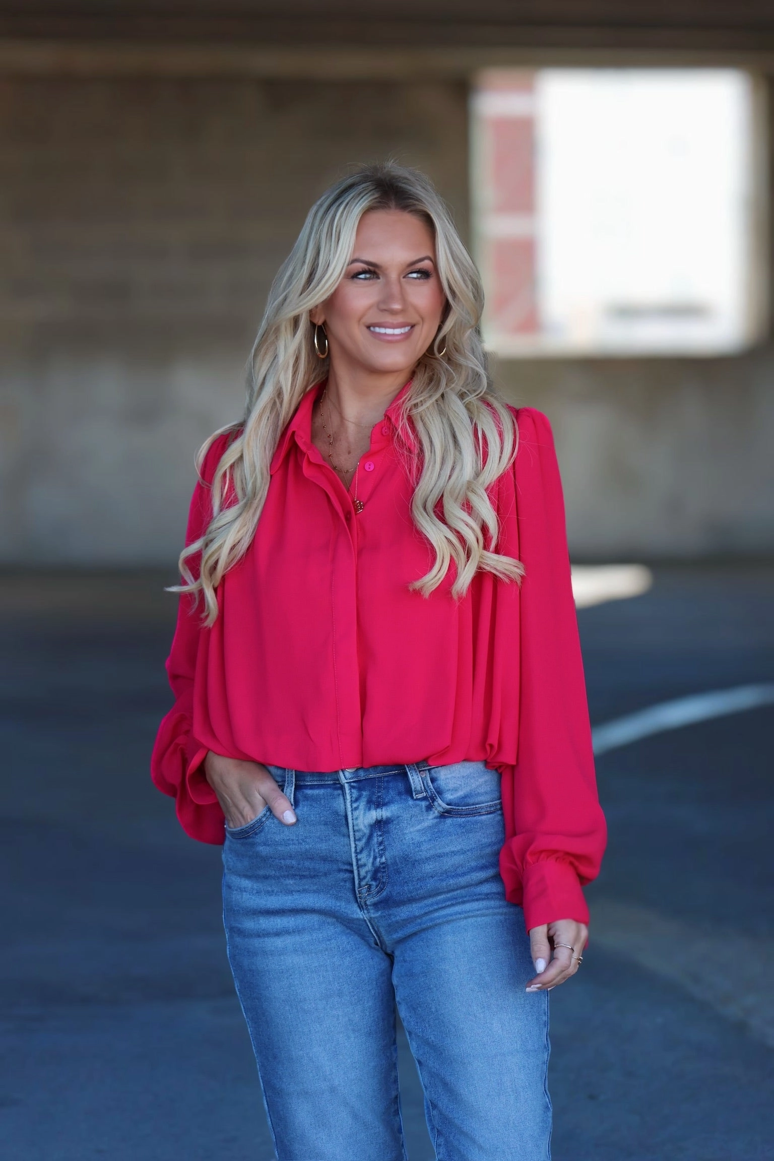 Warm Fabric Bubble Blouse- Raspberry