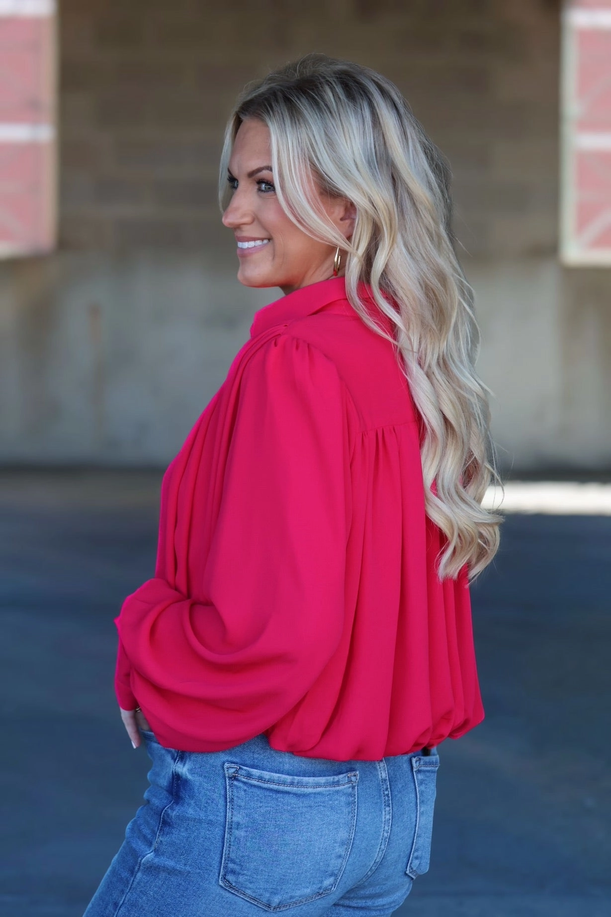 Bubble Blouse- Raspberry Flatlock Seam Technique Soft Cotton