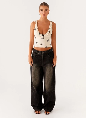 All-Day Wear Pera Baggy Denim Jeans - Brown Wash Pera Baggy Denim Jeans - Brown Wash FlexibleKneePanels Comfort waistband