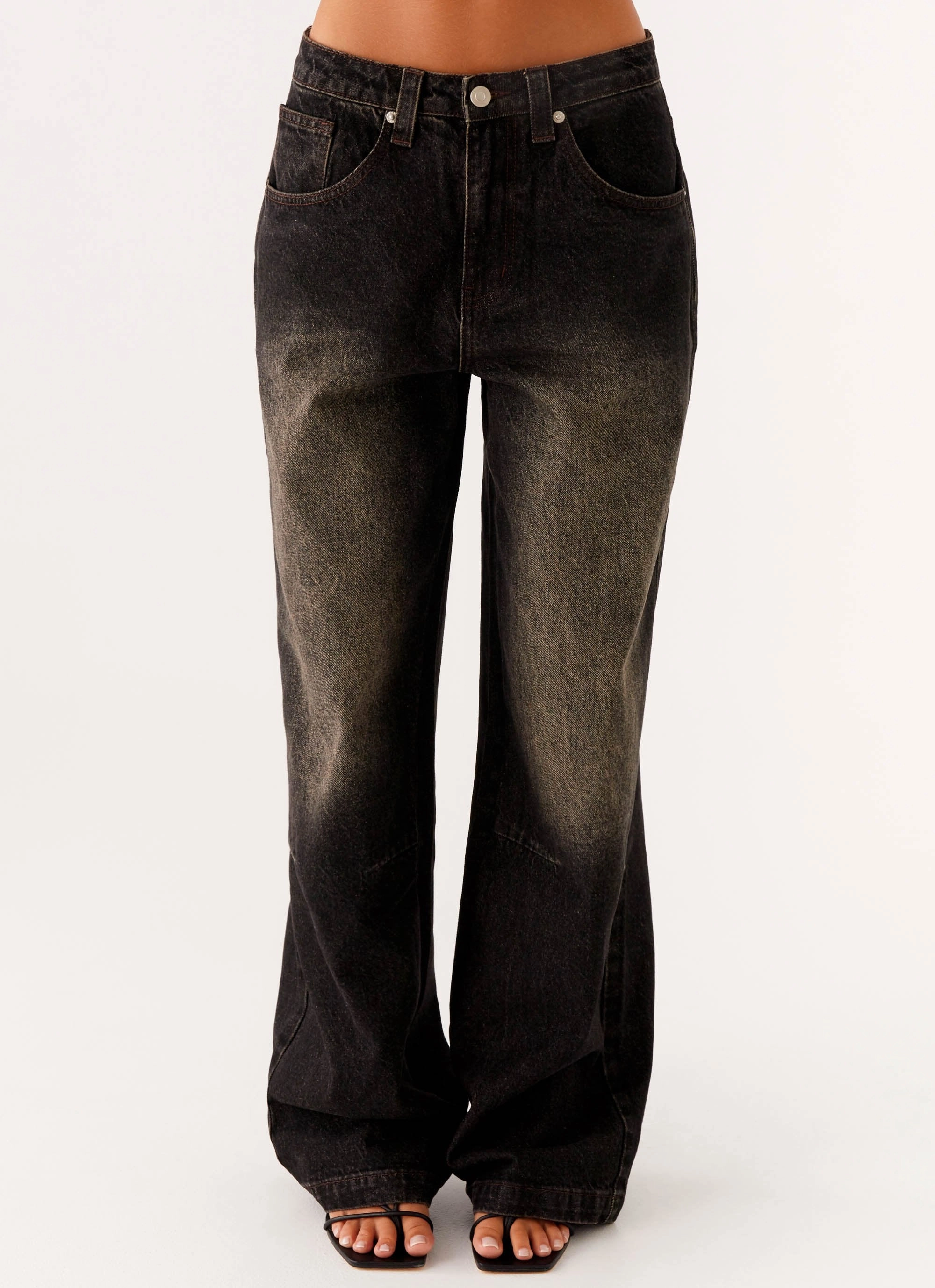 Pera Baggy Denim Jeans - Brown Wash Relaxed Lines HeatRegulatingLining