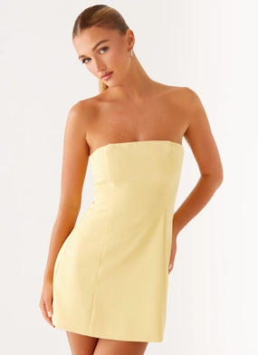 Honey Bow Mini Dress - Yellow Soft Neutral