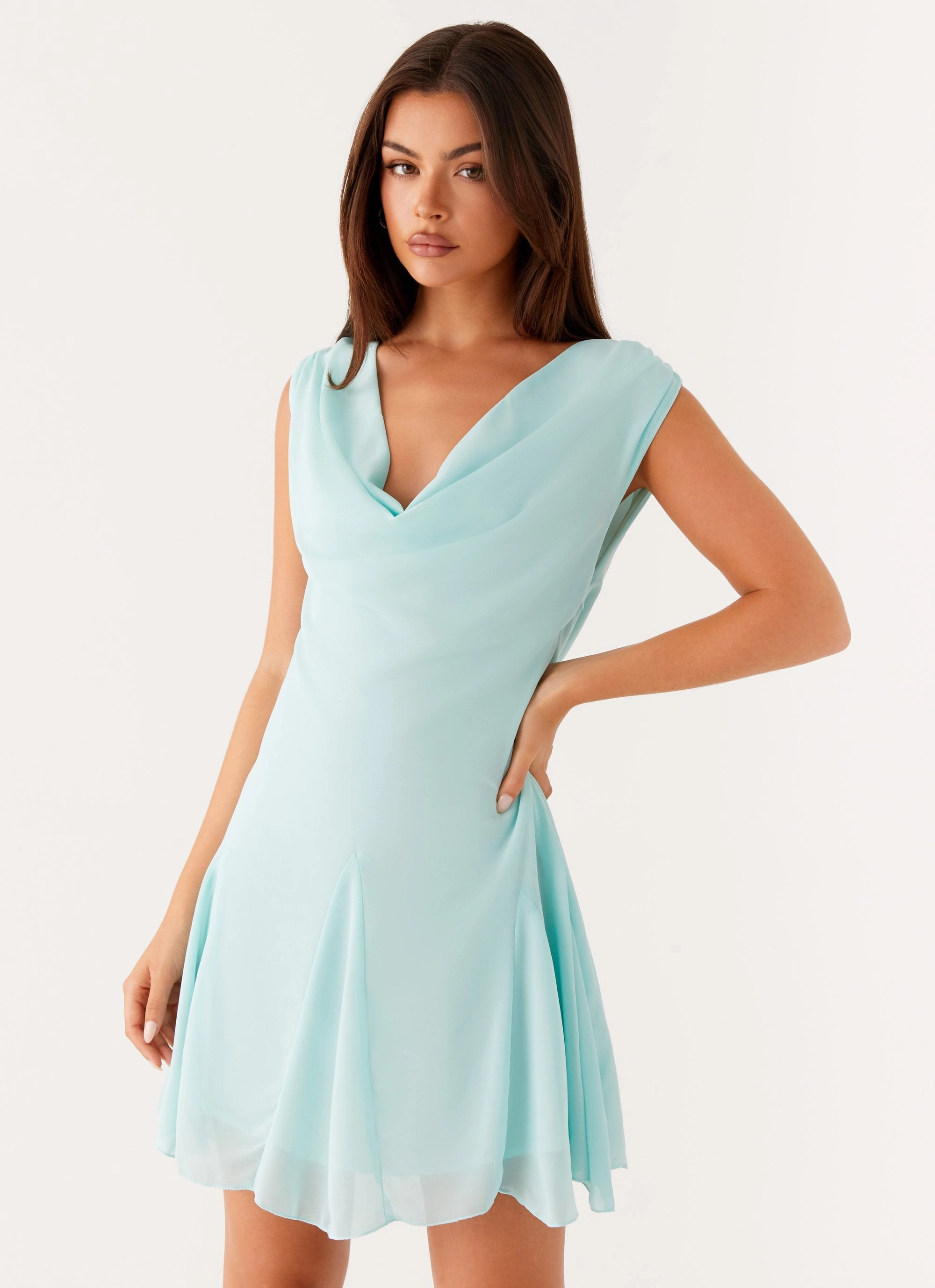 Crinkle Effect single wear Shayla Mini Dress - Turquoise