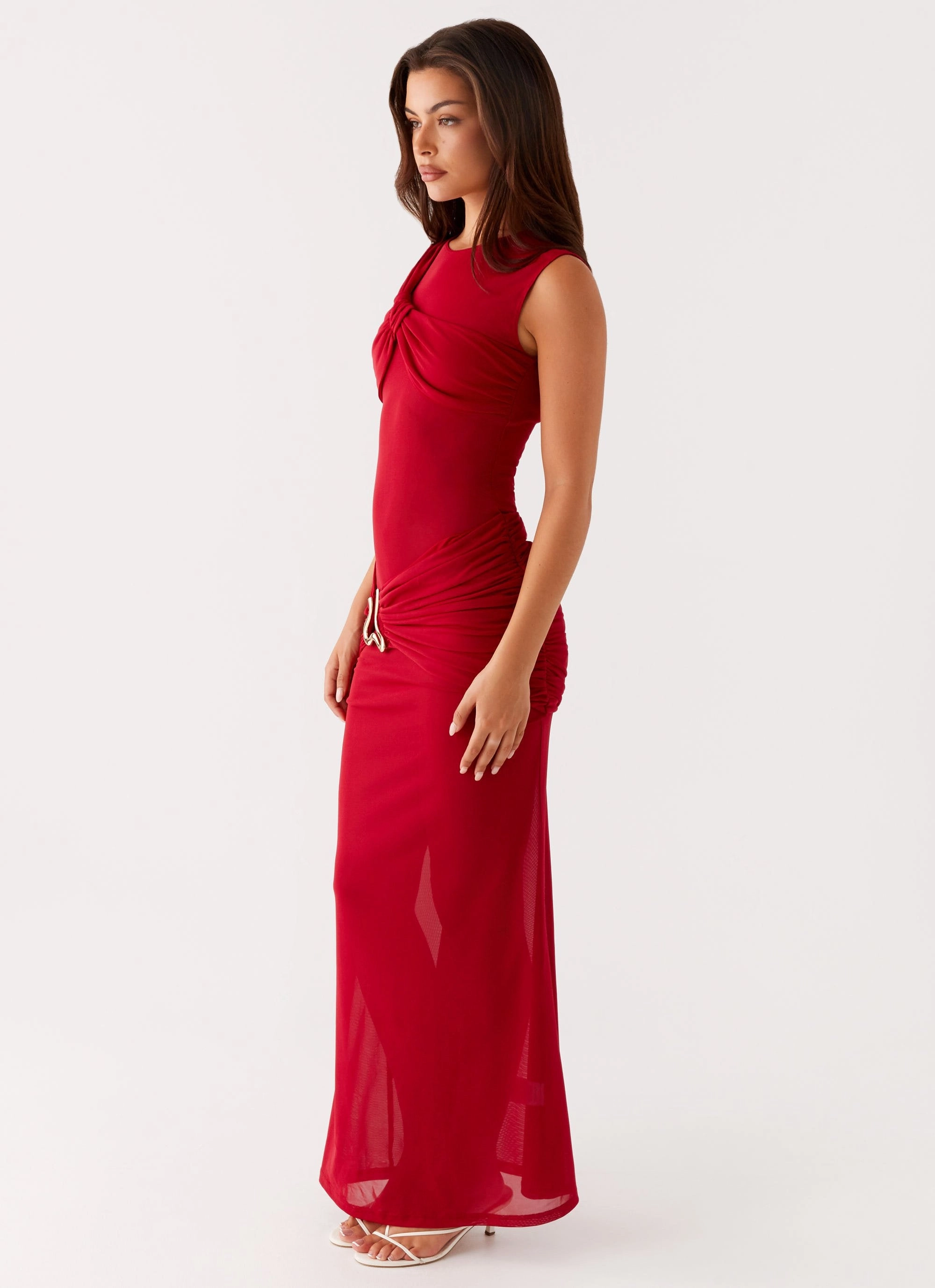 Trendy Waist Elegant Charm Worldwide Maxi Dress - Raspberry
