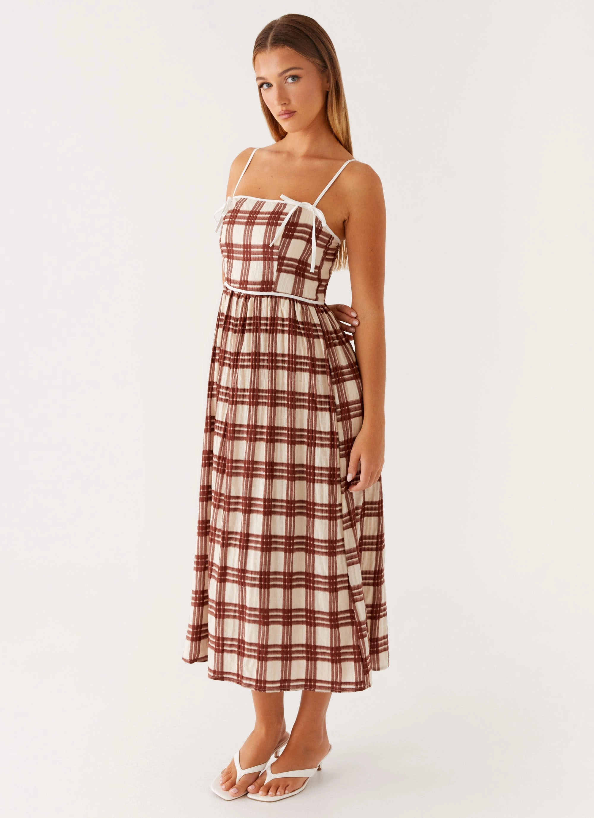 Travel-Style Night Party Shyanne Midi Dress - Chocolate Check