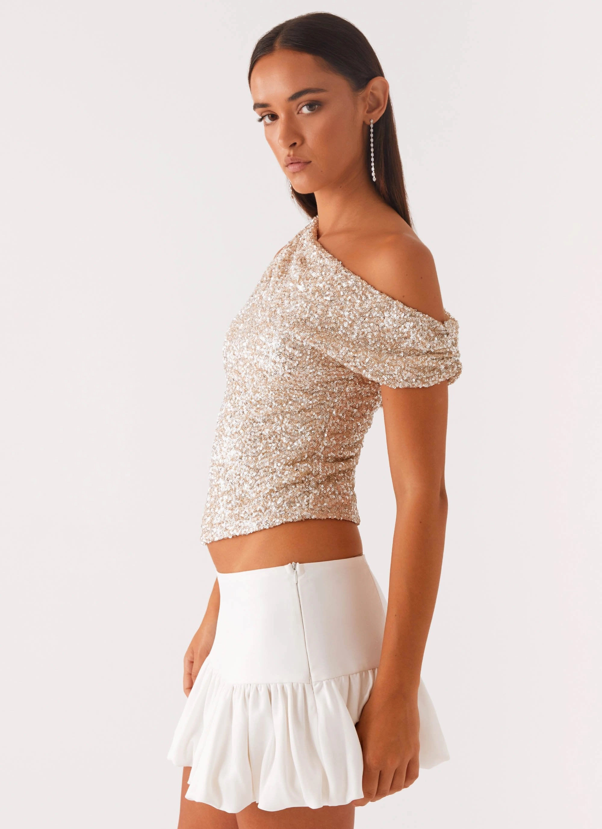 All Star Off Shoulder Top - Silver Reinforced Elbow Patches