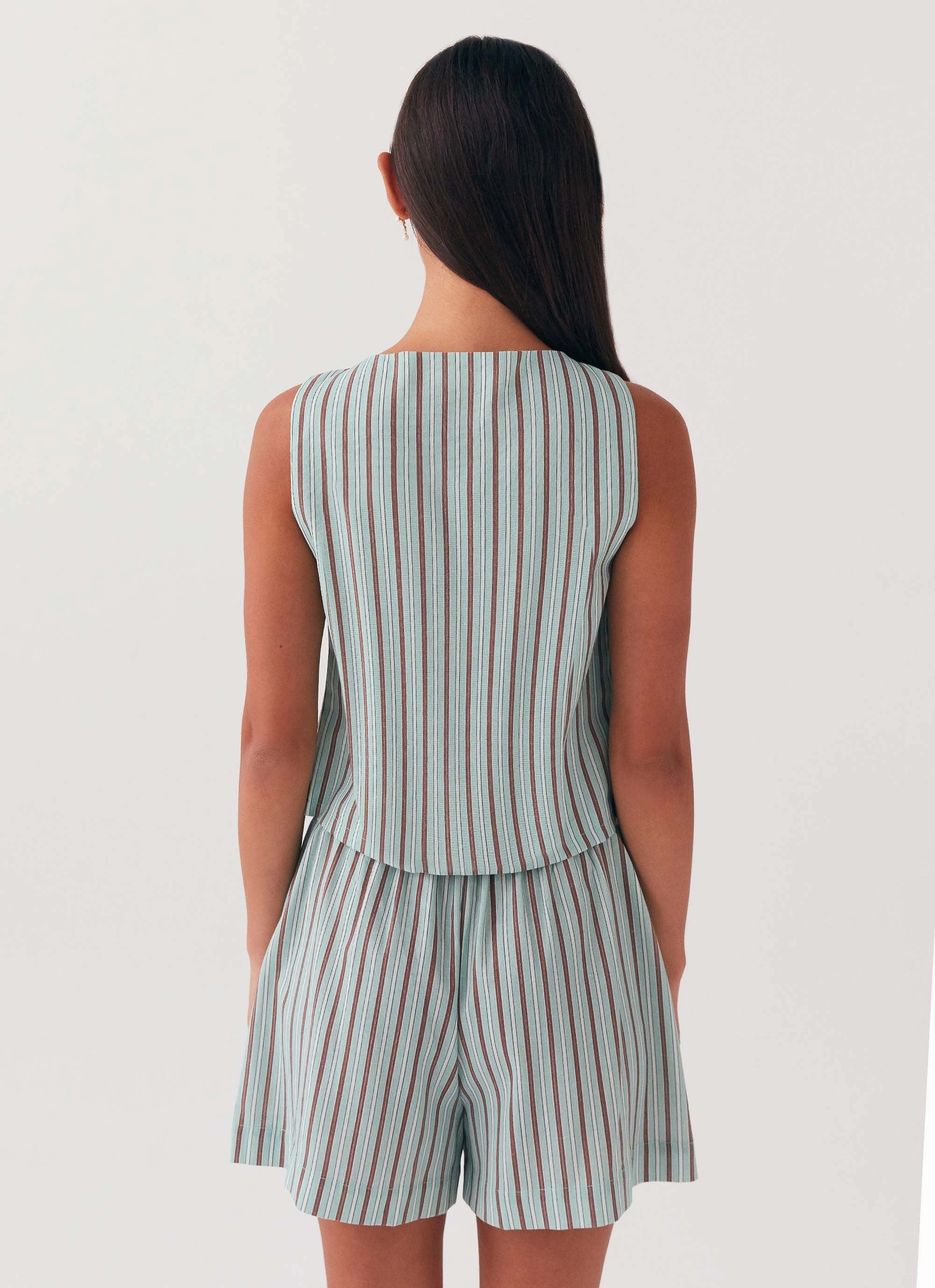Allania Linen Shorts - Coastal Stripe Breathable Material