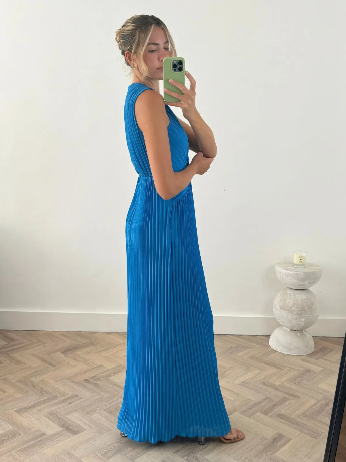 Subtle Flow Alma Cut Out Pleated Dress in Blue