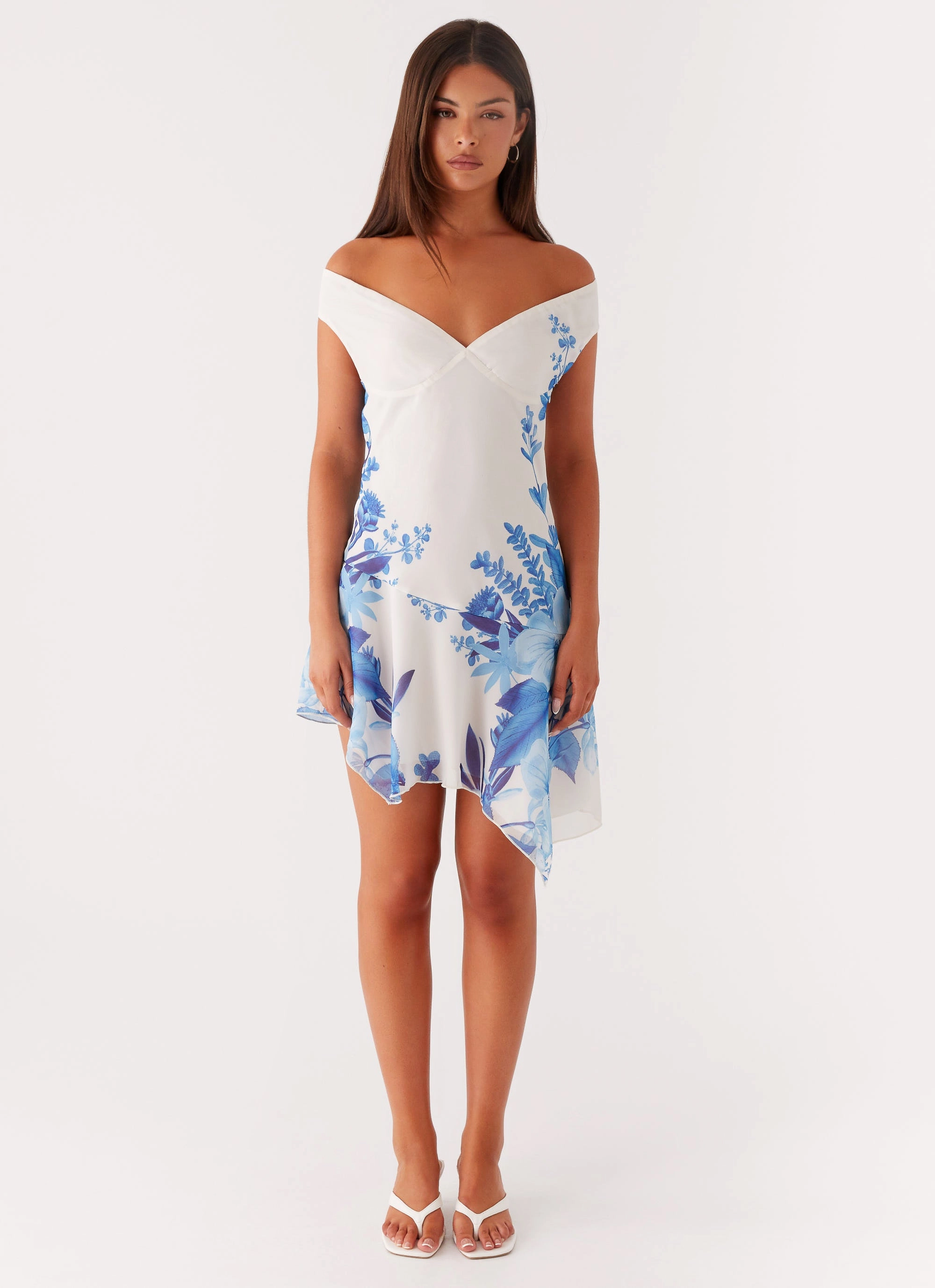 Alma Mini Dress - Blue Floral Print Modern Movement Asymmetrical hem