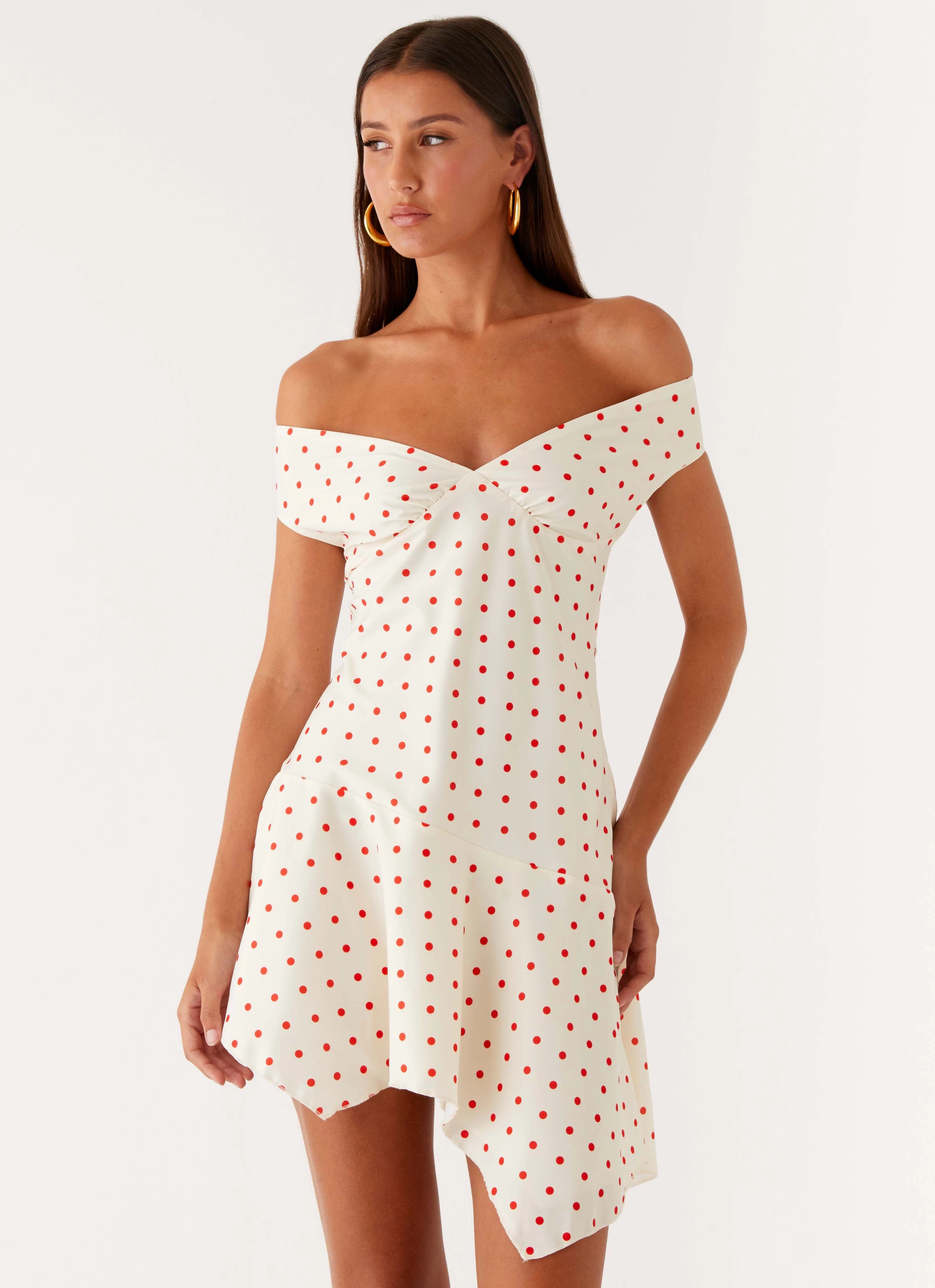 Alma Mini Dress - White Red Polka Dot Relaxed Design