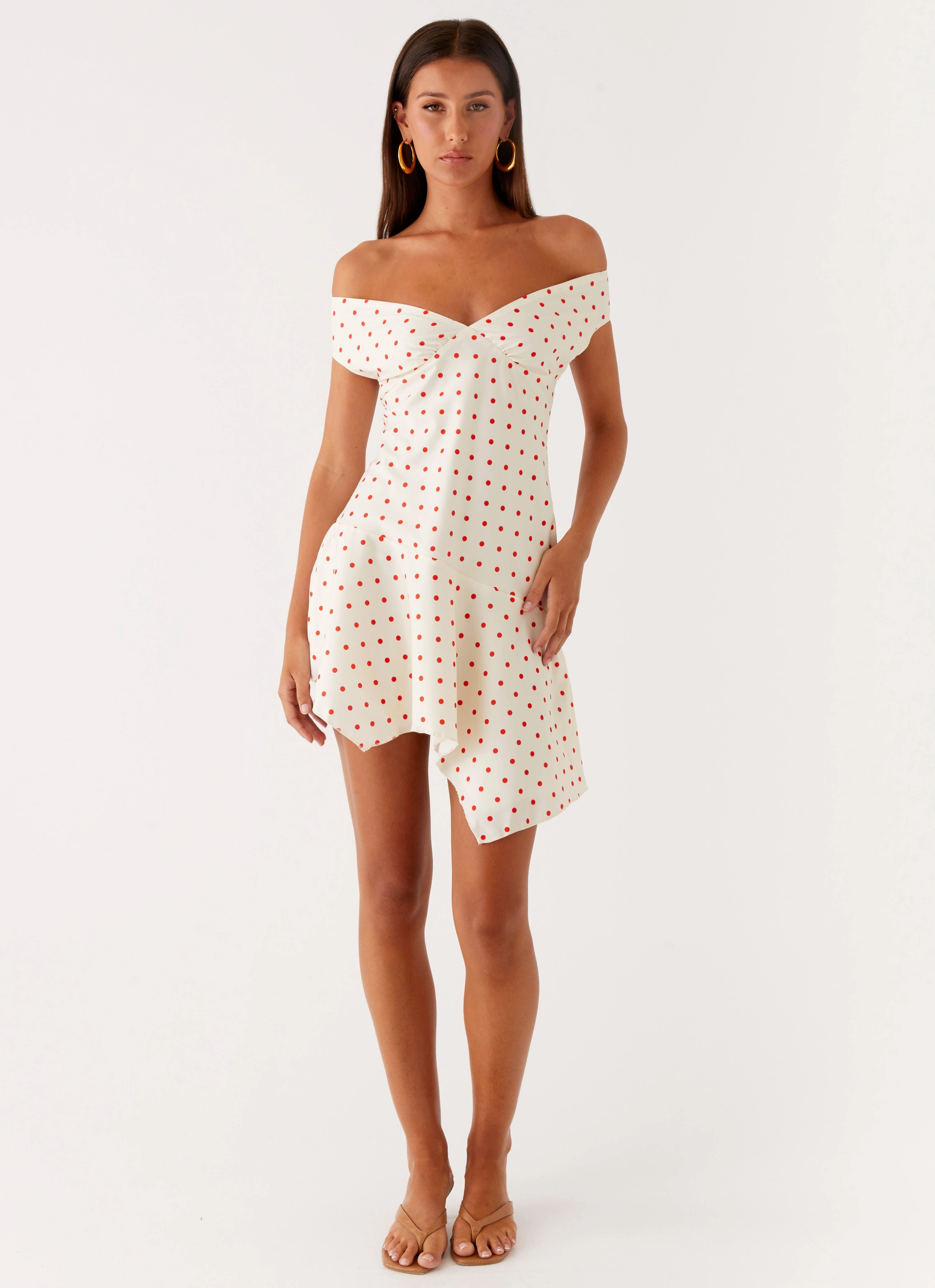 Alma Mini Dress - White Red Polka Dot Crisp Look Comfy Fit