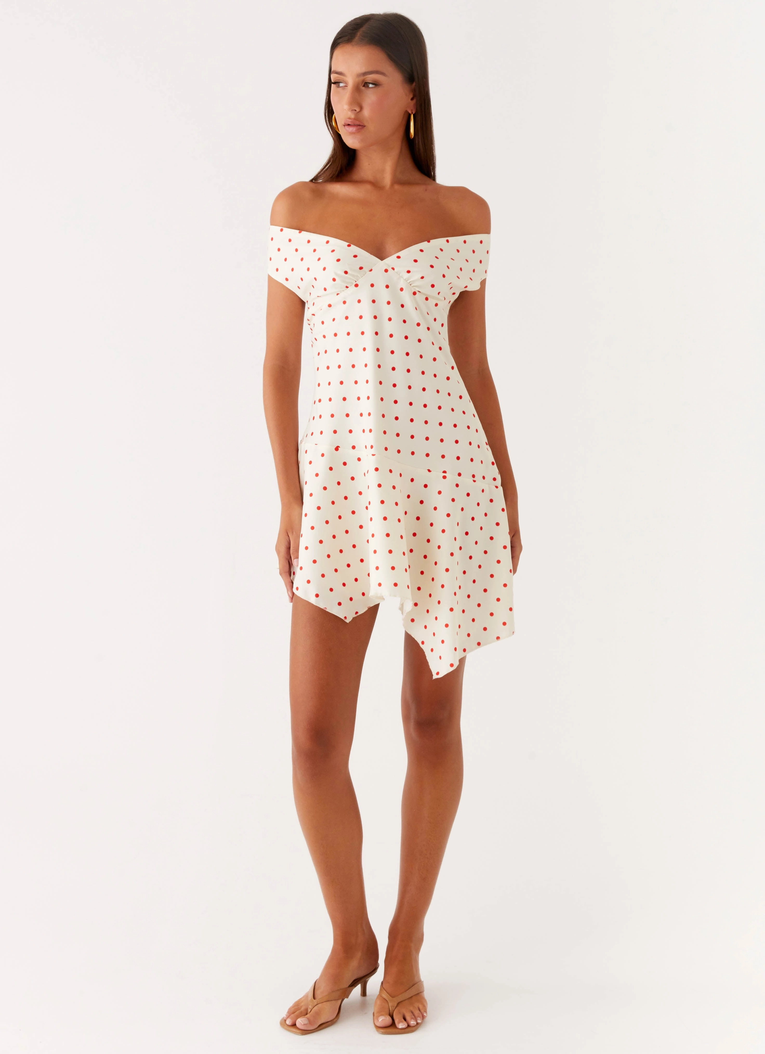 Alma Mini Dress - White Red Polka Dot Balanced Lines Applique-Detail