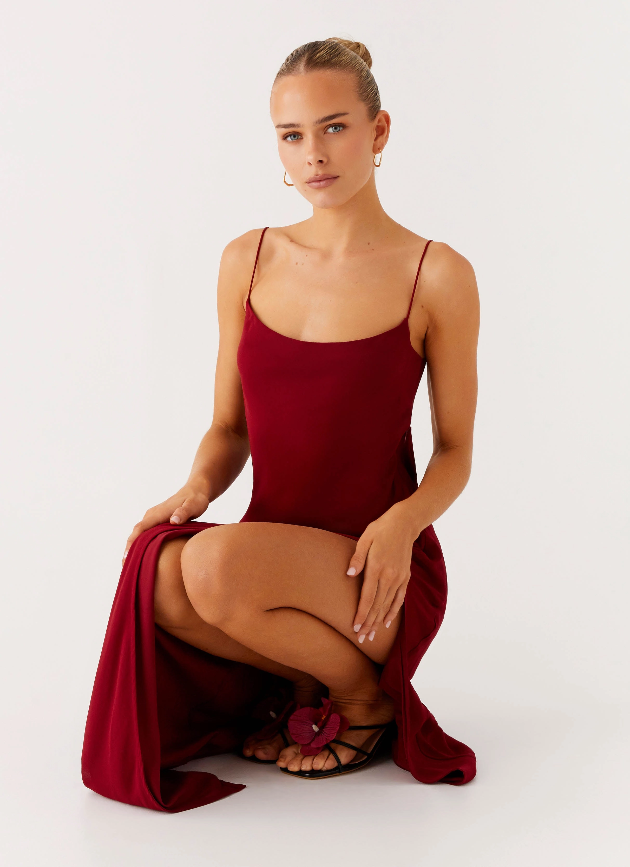 Stylish party wear Printed-Lining Alouette Maxi Dress - Burgundy