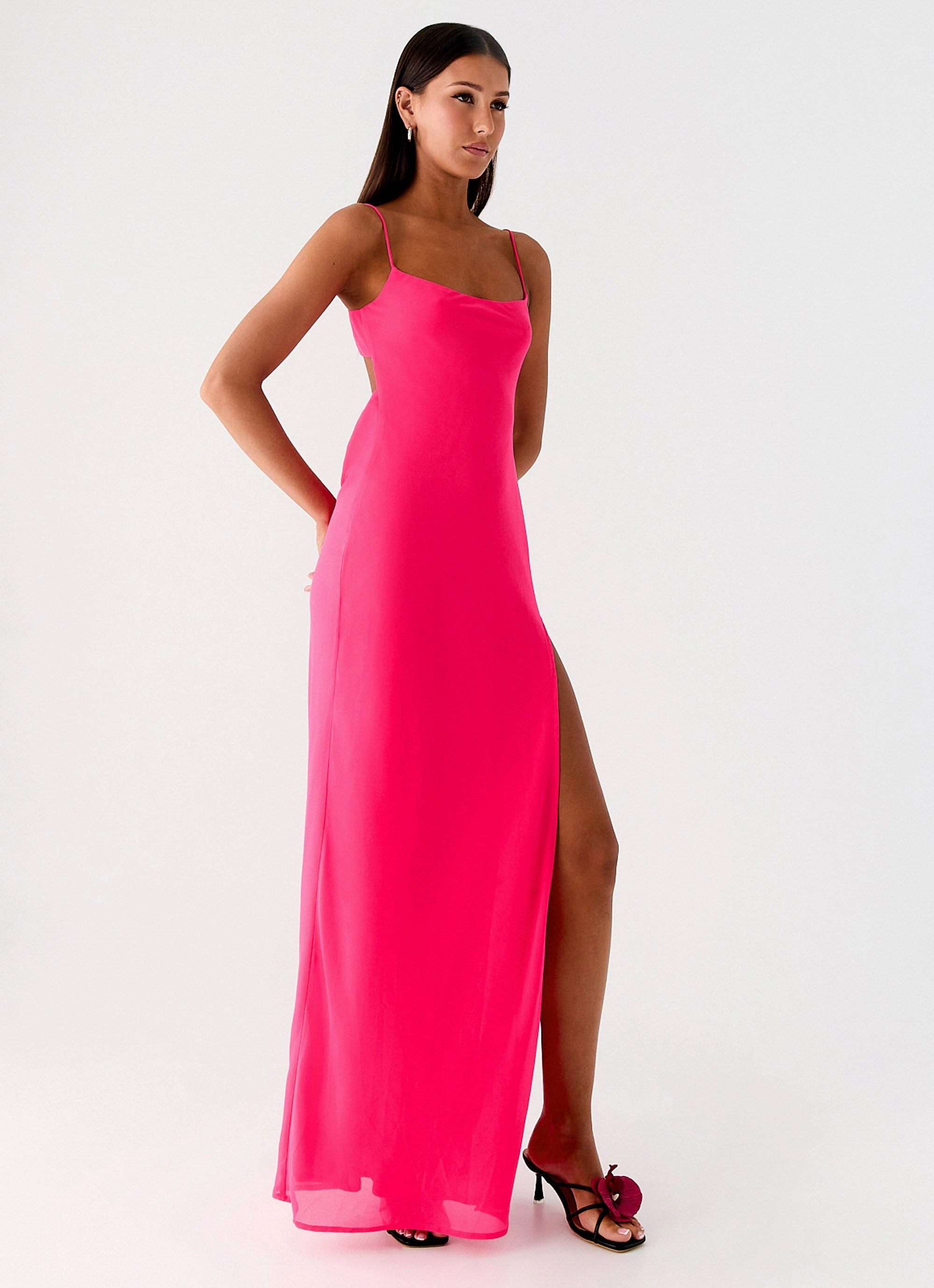 Alouette Maxi Dress - Fuchsia Boat-Neck Guest Glam