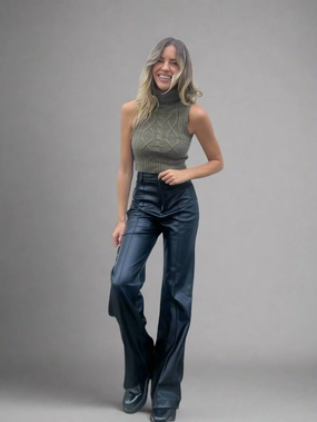 Alyssa PU Flare Trouser / Black PU Body Support Alyssa PU Flare Trouser / Black PU Versatile Fashion