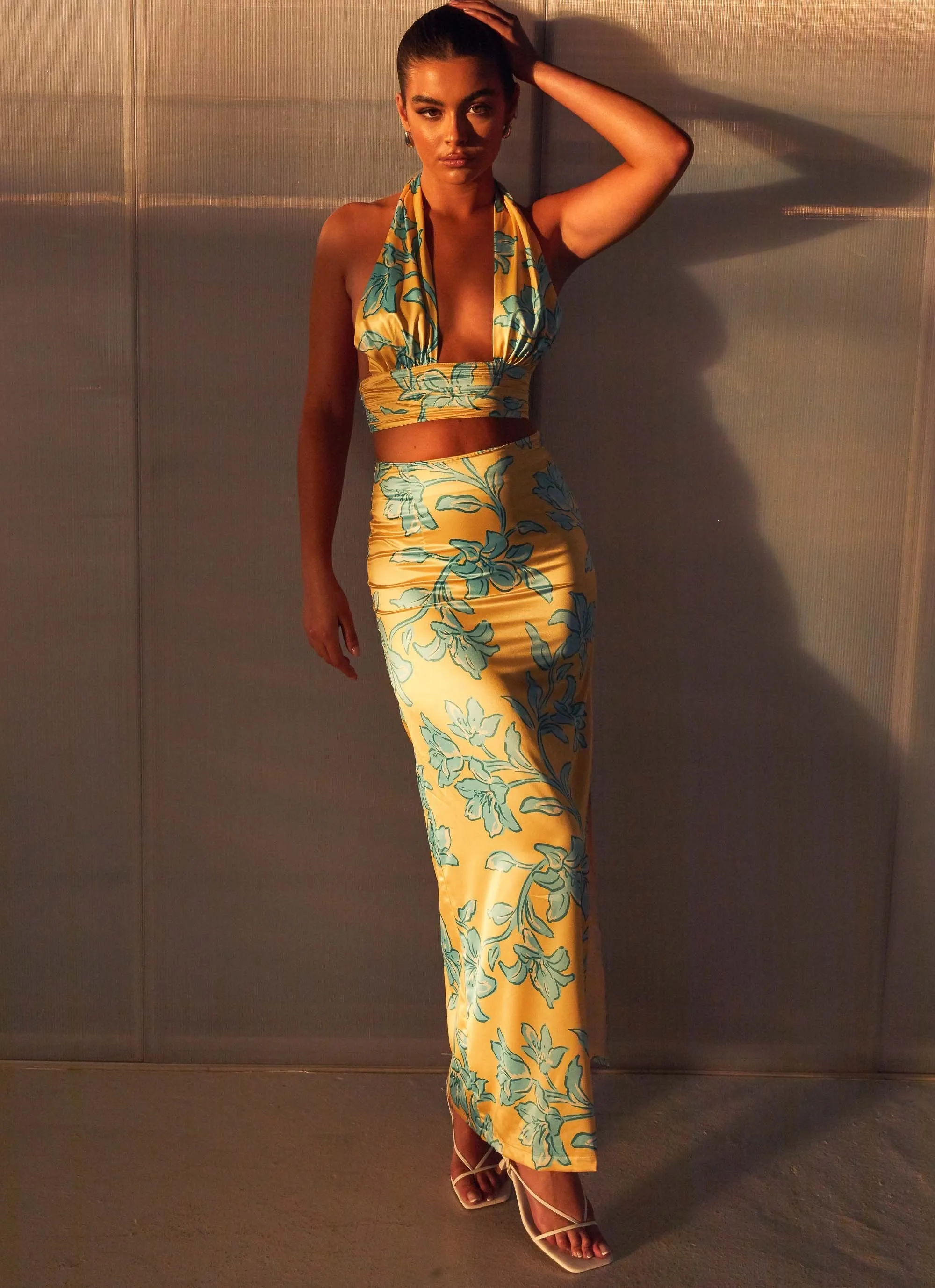 Amalia Satin Maxi Skirt - Golden Bloom Relaxed Look