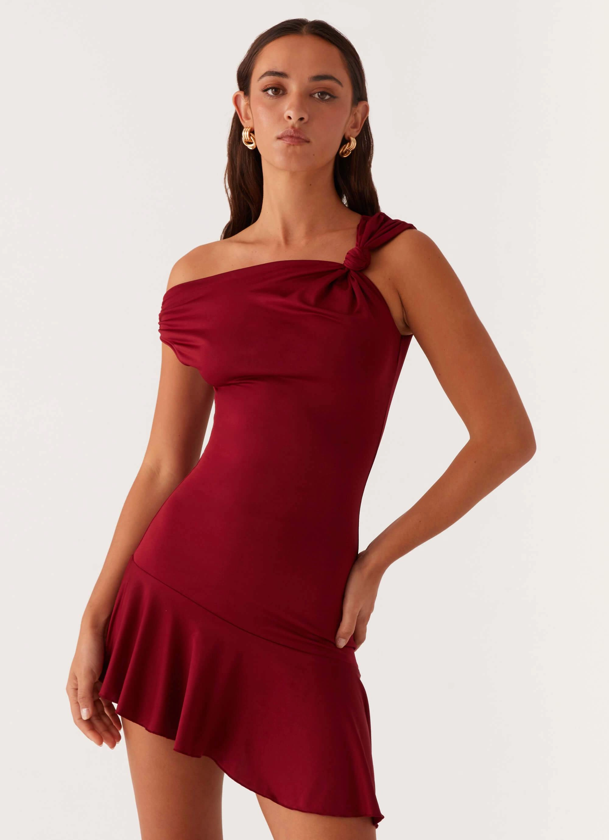 Sculpted Form Amaya Twist Mini Dress - Maroon