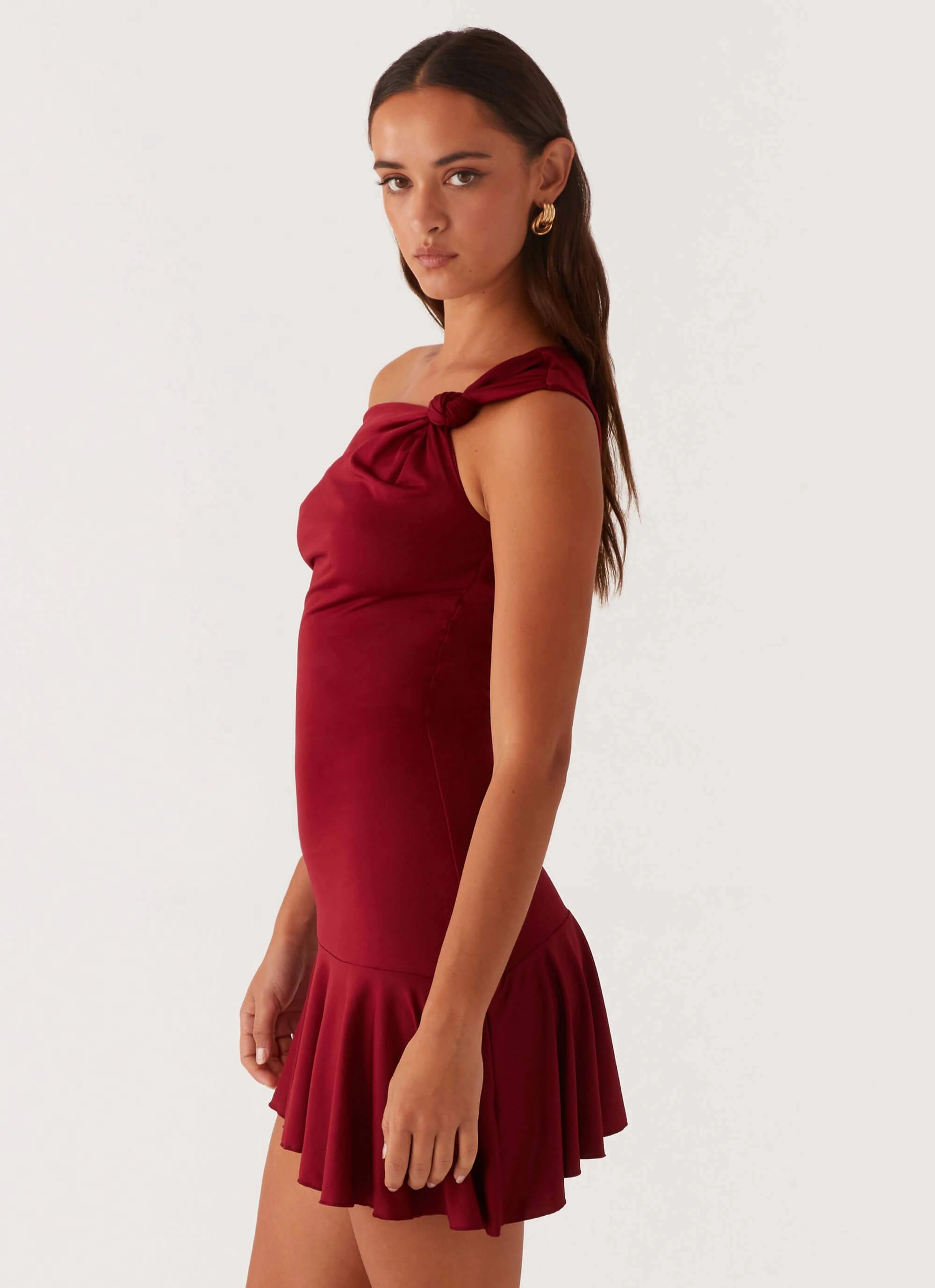 Amaya Twist Mini Dress - Maroon Pure Tone Casual Edge