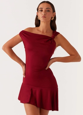 Amaya Twist Mini Dress - Maroon Astrology Motif Luxe Look Amaya Twist Mini Dress - Maroon