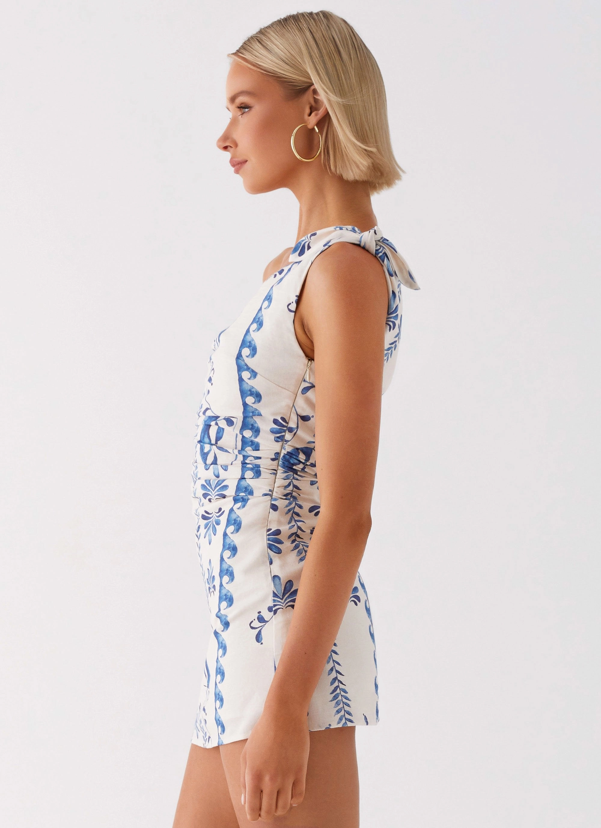 Fall Piece Youthful Look Amazonia Linen Mini Dress - Floral Wave