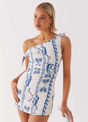 Amazonia Linen Mini Dress - Floral Wave Peplum-Style