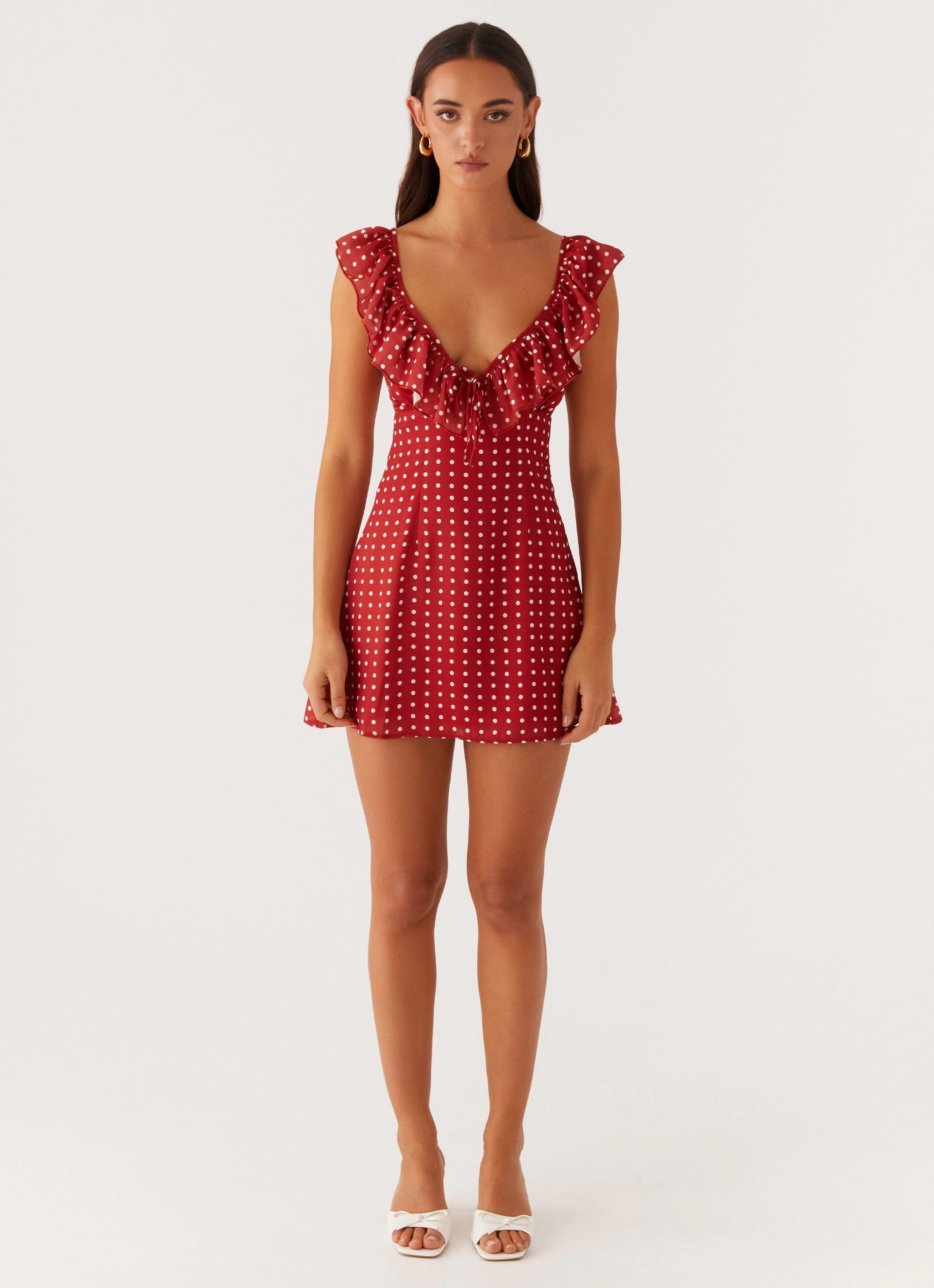 Chic Comfort Wear Adrina Ruffle Mini Dress - Red Polka Dot