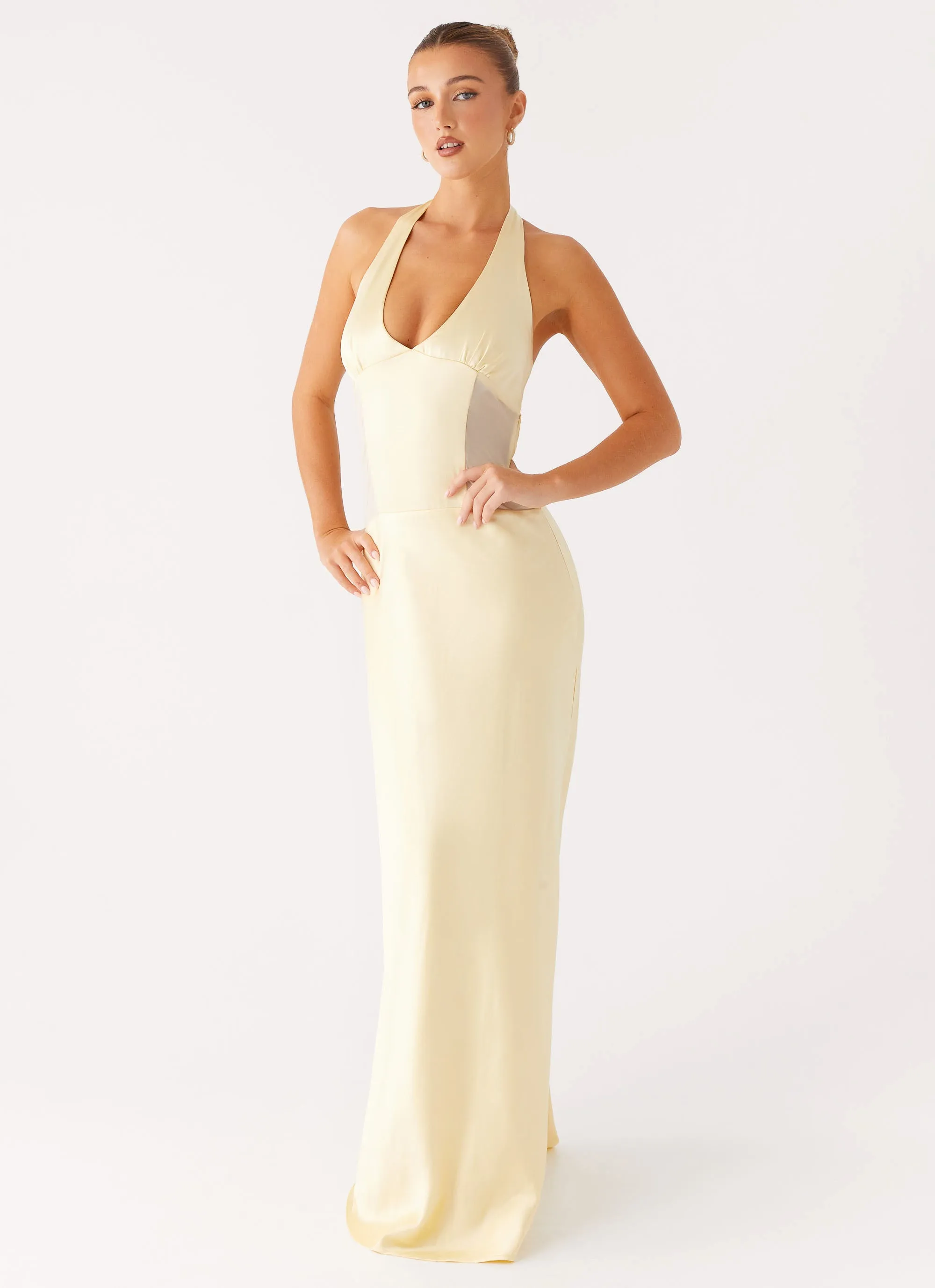 Ambre Mesh Panel Maxi Dress - Yellow Double Stitched Seams