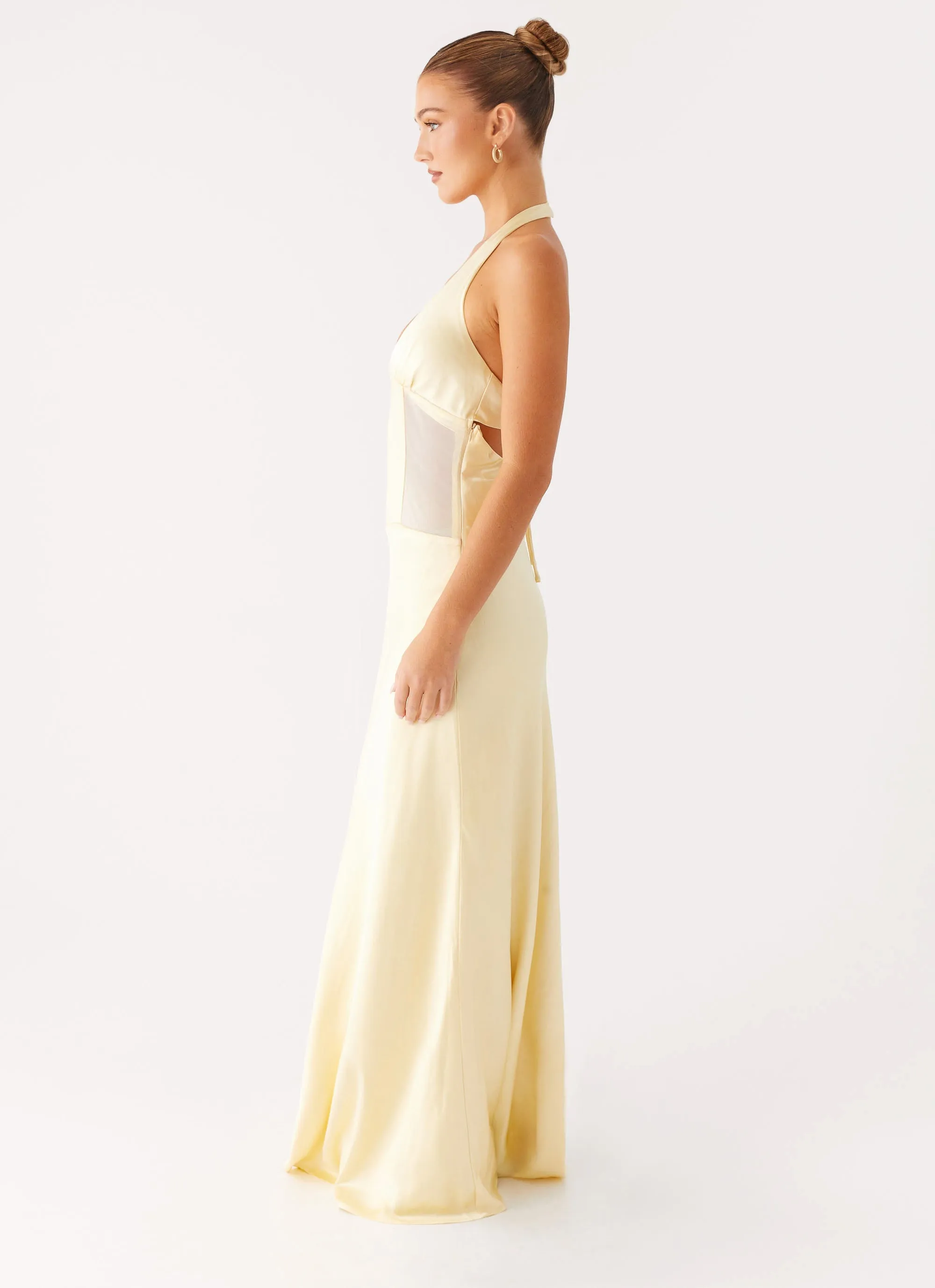 Ambre Mesh Panel Maxi Dress - Yellow Subtle pattern Streamlined Design