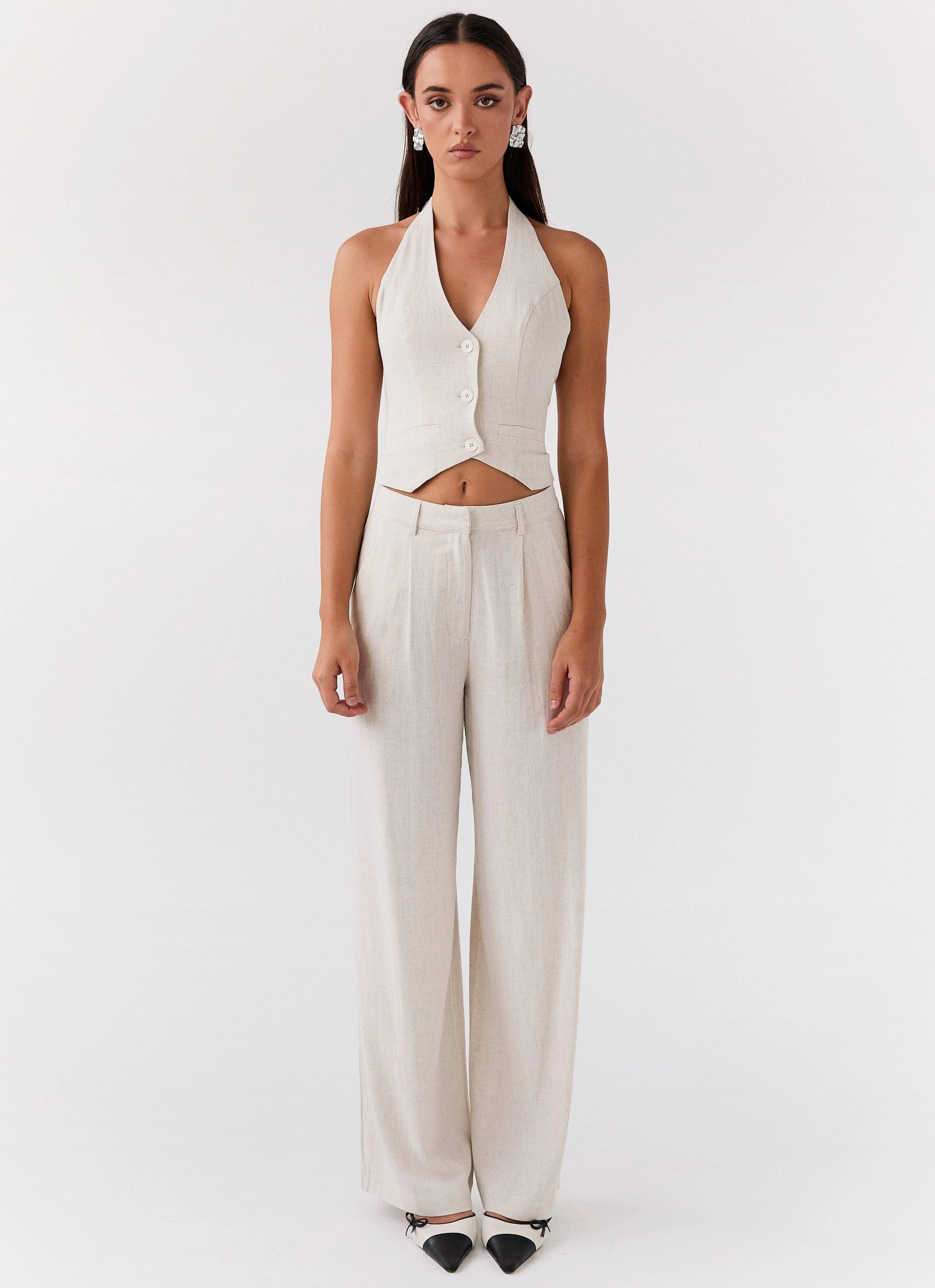 Ambrosa Halterneck Linen Vest - Oatmeal ReflectiveAccents AthleisureInspired