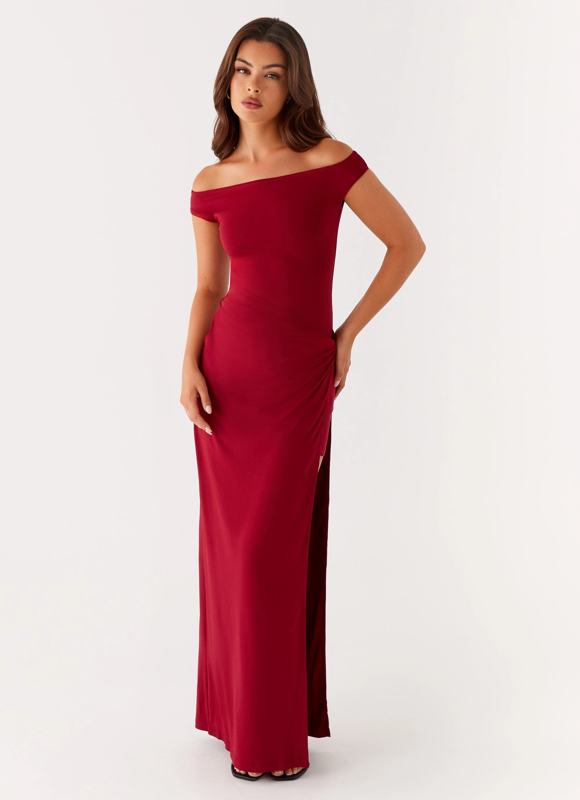 Amerie Maxi Dress - Maroon Soft And Comfortable Edge Detail