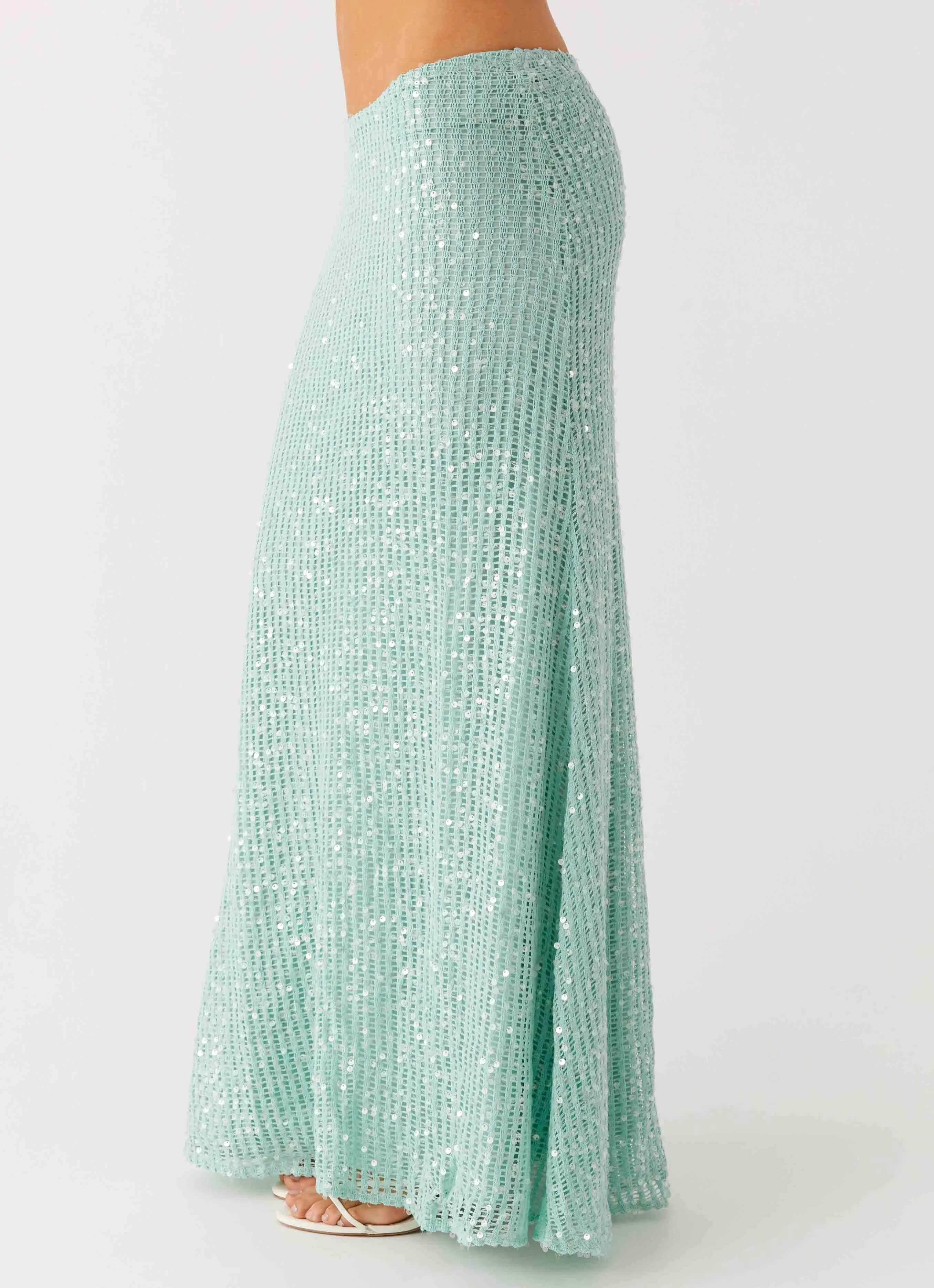 Amoura Sequin Low Rise Maxi Skirt - Mint Sage Machine washable Easy Outfit