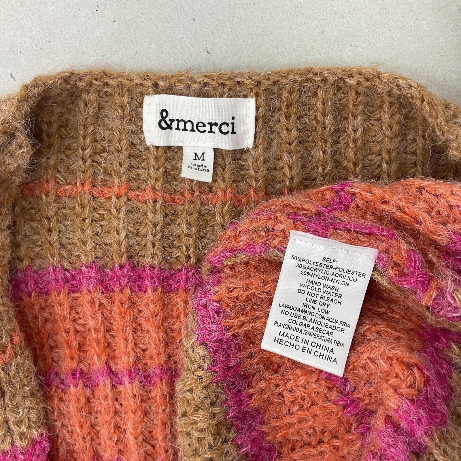 &merci Women's Brown/Orange Striped Open Front Cardigan Sweater Size M