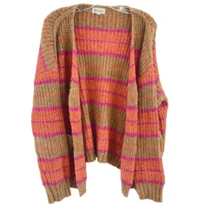 &merci Women's Brown/Orange Striped Open Front Cardigan Sweater Size M