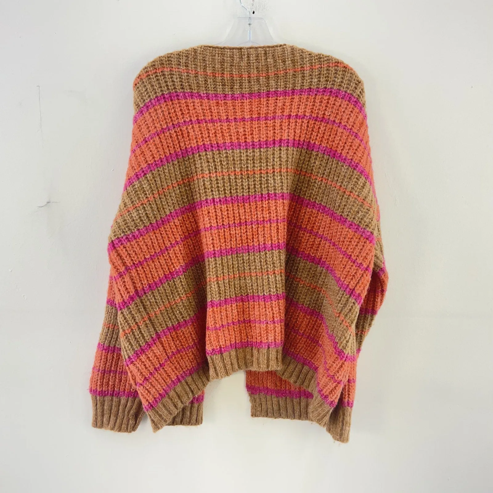 &merci Women's Brown/Orange Striped Open Front Cardigan Sweater Size M