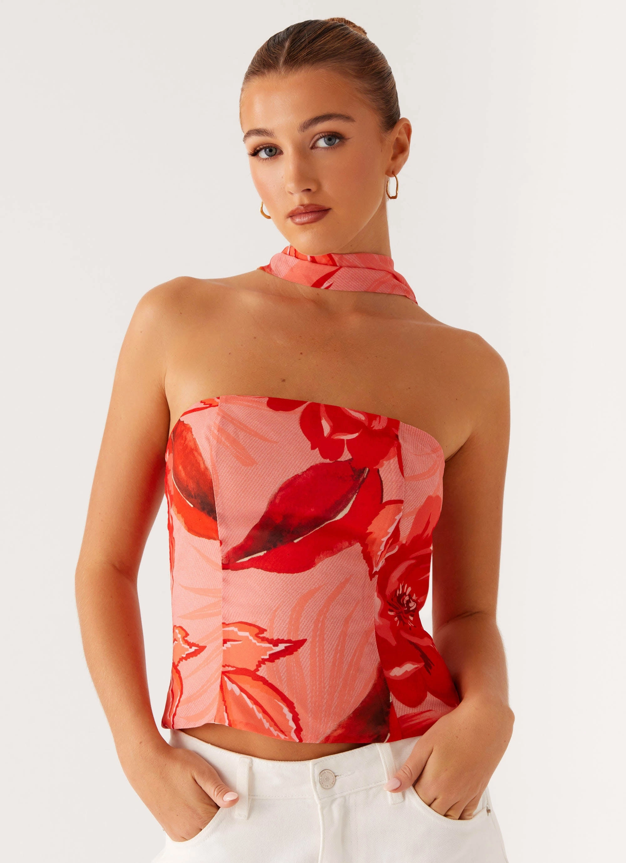 Sport Top Oversized Collar Anais Scarf Top - Sicily Sunset Print