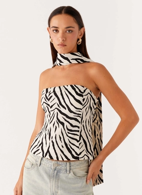 Anais Scraf Top - Zebra Stretchable Neckline