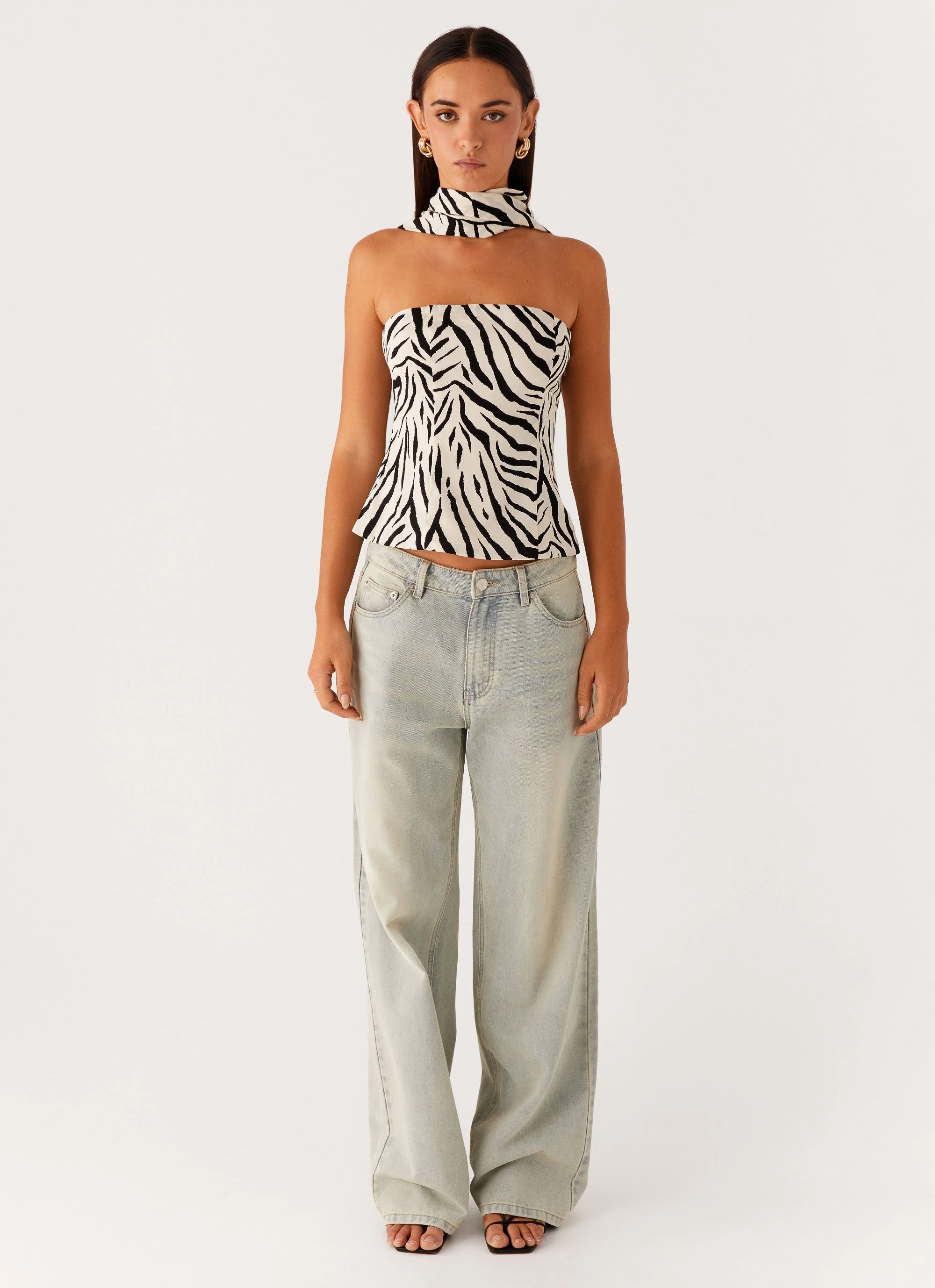 MicroPerforated Details Tear Resistant Weave Anais Scraf Top - Zebra